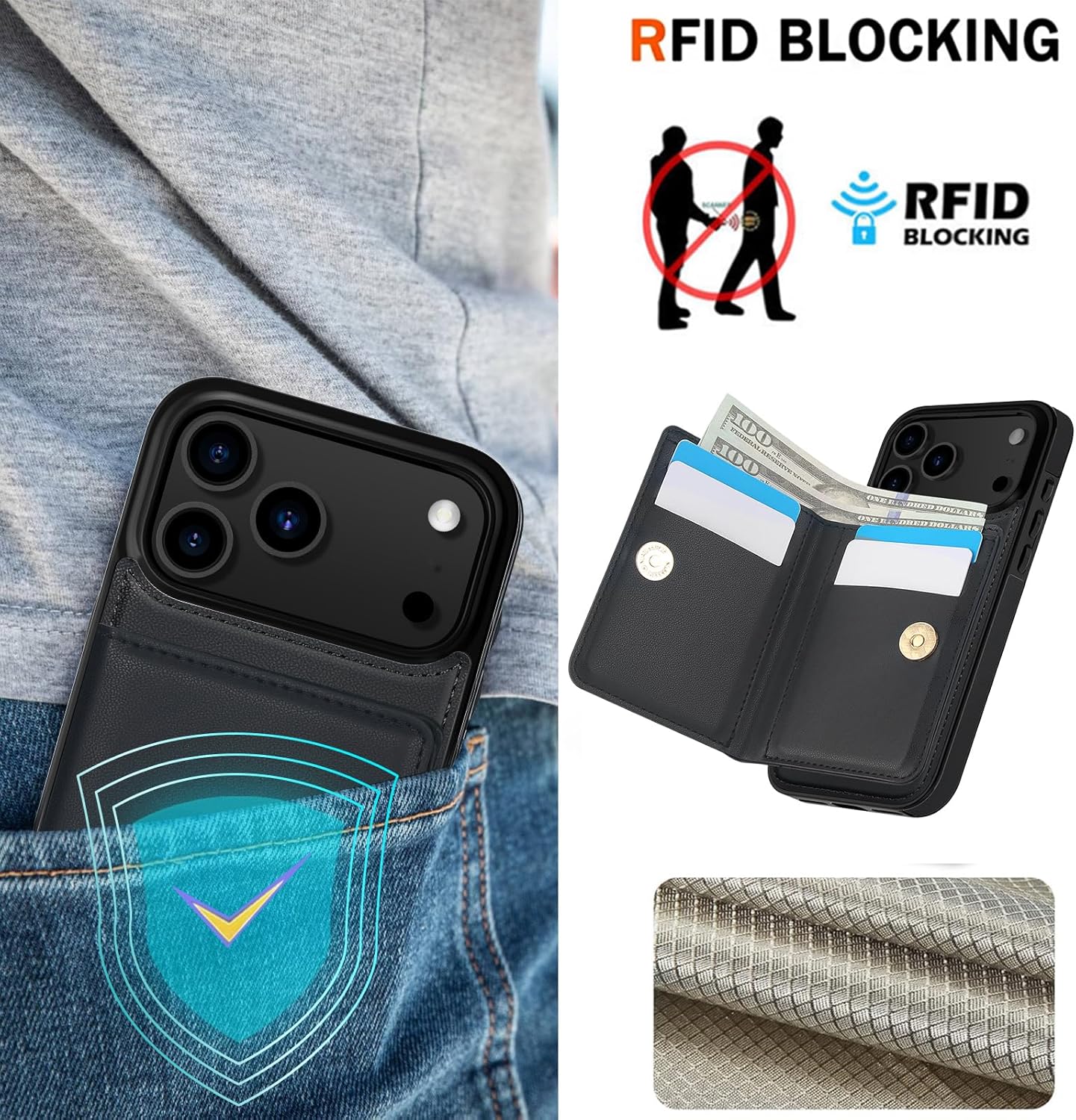 LOHASIC for iPhone 17 Pro Case Wallet with Card Holder, 360° Rotation Ring, RFID Blocking, 5 Card Slots, PU Leather 6.3" Cover for Apple 17 Pro Men Women, Black