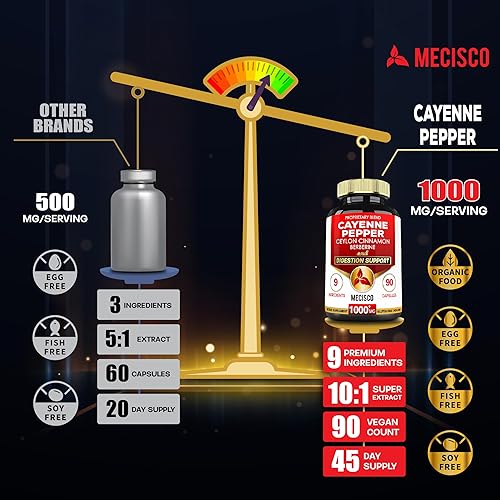 Miniatura 4 de Suplementos de pimienta de cayena con raíz de curcumina de cúrcuma, berberina HCl, corteza de canela de Ceilán y más - 90 cápsulas - Apoya la salud