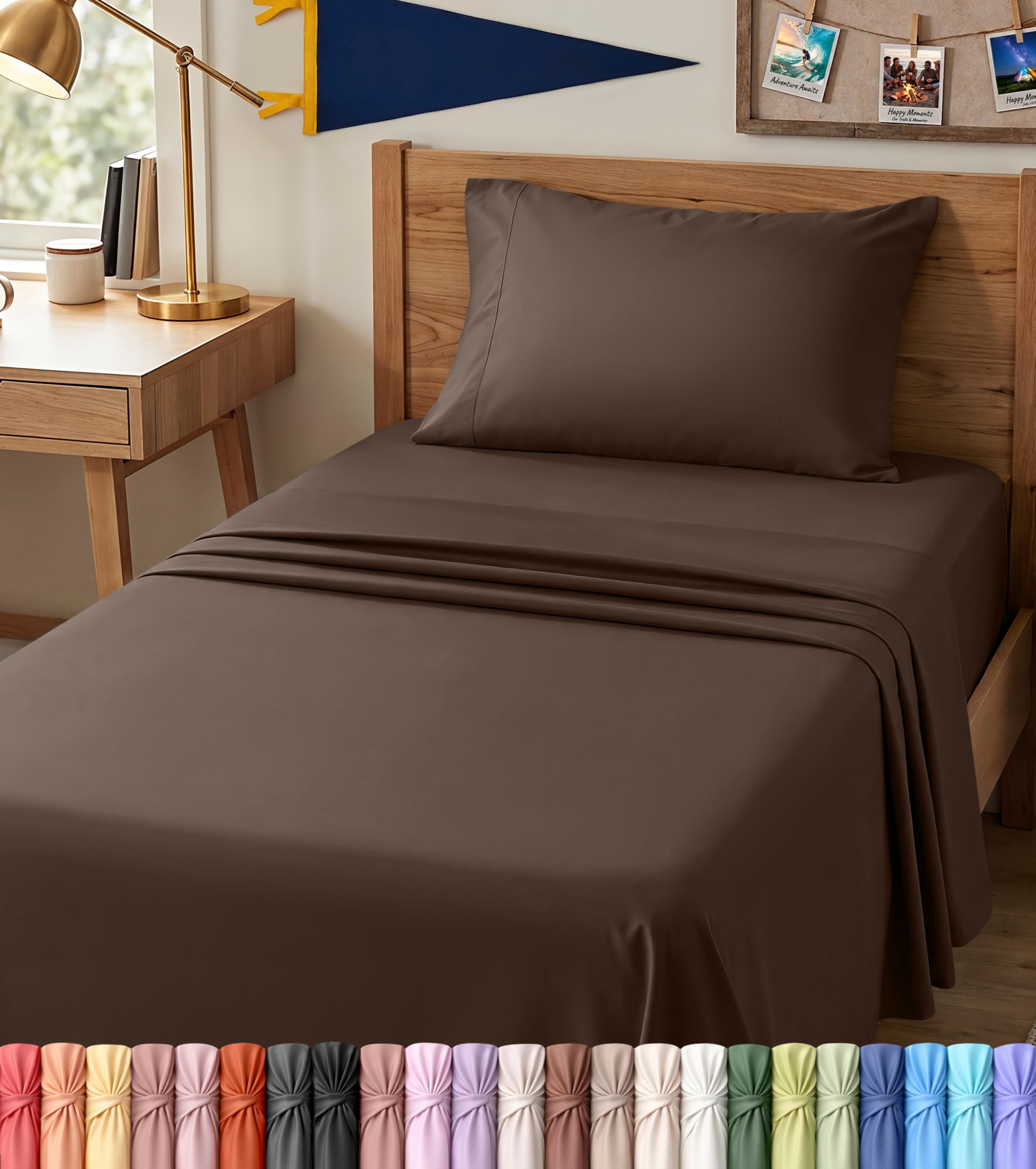 bedding twin xl sheet set – 3 piece bed sheets for twin xl size bed, soft and breathable microfiber, includes 1 fitted sheet, 1 flat sheet and 1 pillowcase – oeko tex (brown)