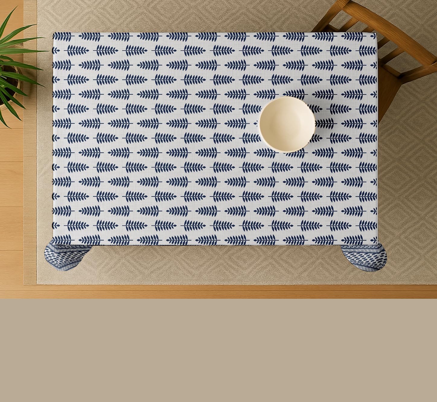 Leaves Design Tablecloth - White 54X54 Inch Cotton Twill Dining Table Cover, Perfect for 4 Seater Tables, Durable, Washable, Wrinkle Resistant, Ideal for Festive Occasions & Gatherings
