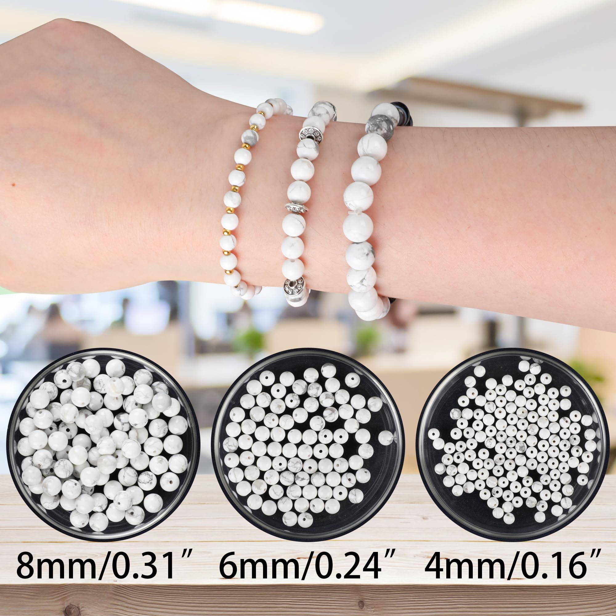 SOSMAR 90 Pcs 8mm White Howlite Natural Round Stone Beads White Turquoise Loose Gemstone Beads Semi-Precious Gemstones for Jewelry Making Bracelet Necklace - Image 4