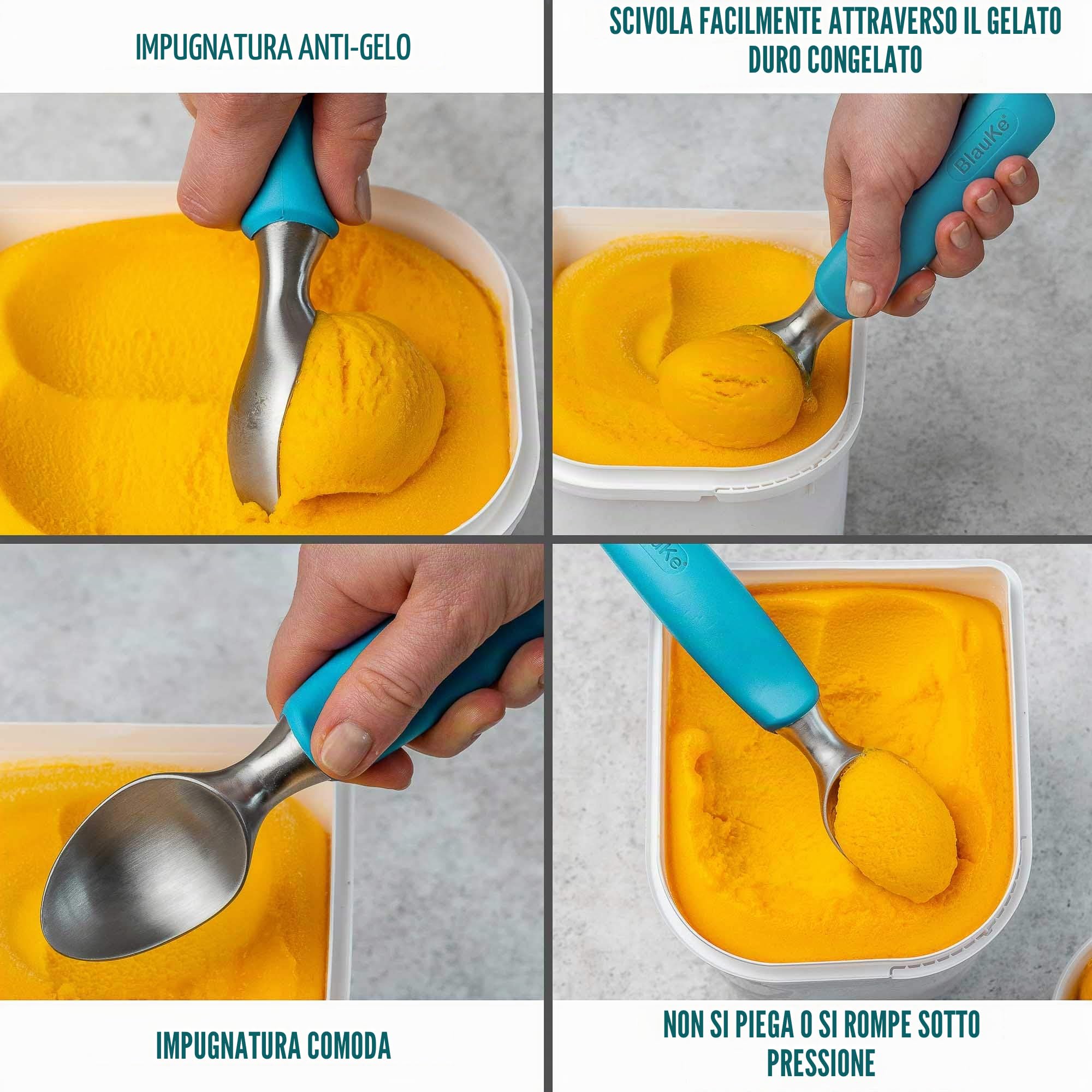 BlauKe Cucchiaio per Gelato in Acciaio Inox Dosatore Professionale Antiscivolo Lavabile in Lavastoviglie