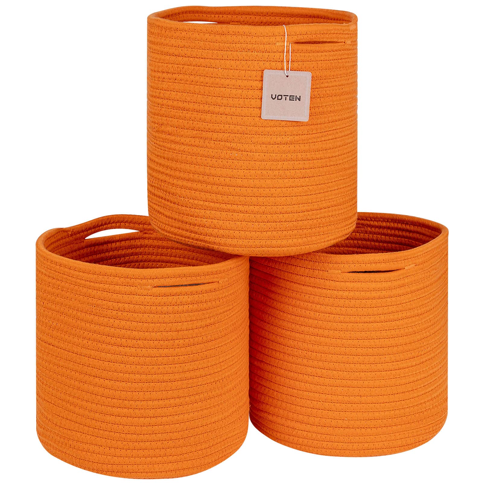 voten Storage Cubes Baskets Bins Organizer 11x11x11'' Fit 12x12''Cube Storage Organizer Bookcases Shelf,Durable Woven Cotton Storage Basket for Organizing,Round 3Pack Orange