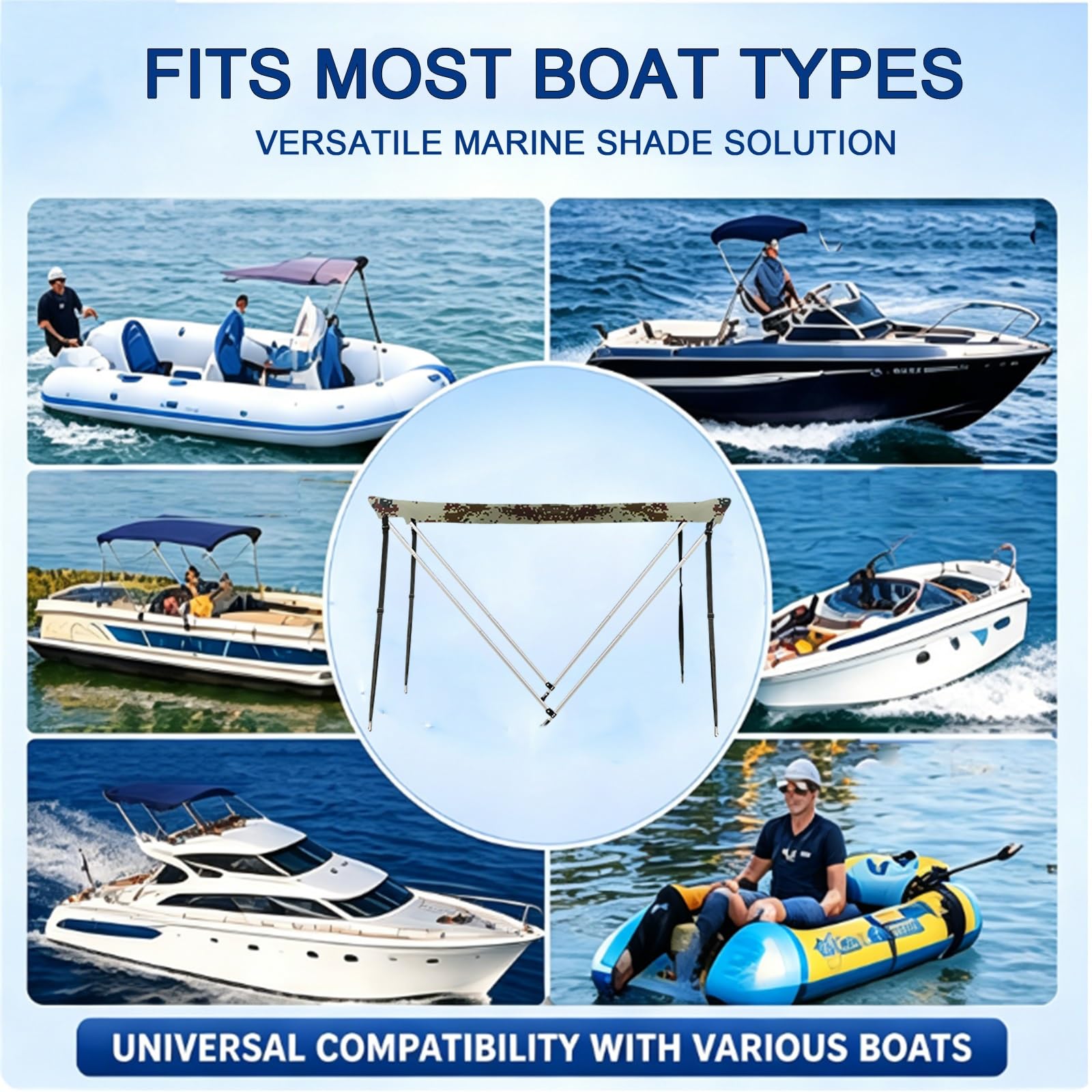 Tendalino per Barca, Tessuto Oxford 210D Resistente all'Acqua, Parasole Pieghevole per Barca con Struttura in Alluminio, Adatto per Gommoni, Yacht e Sport da 100-140 cm