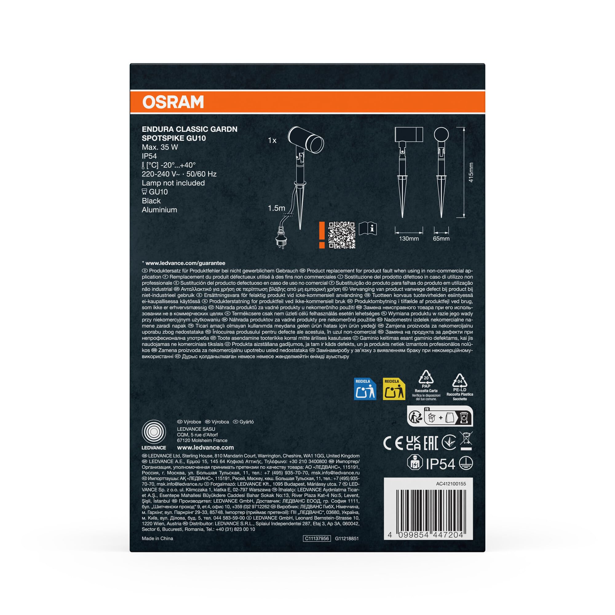 Osram ENDURA Classic Garden Spotspike GU10 Außen-Spießleuchte, schwarz, GU10-Sockel (max 35W), kann mit einfacher oder smarter Lampe bestückt werden, ausrichtbarer Leuchtenkopf, Schutzklasse IP54