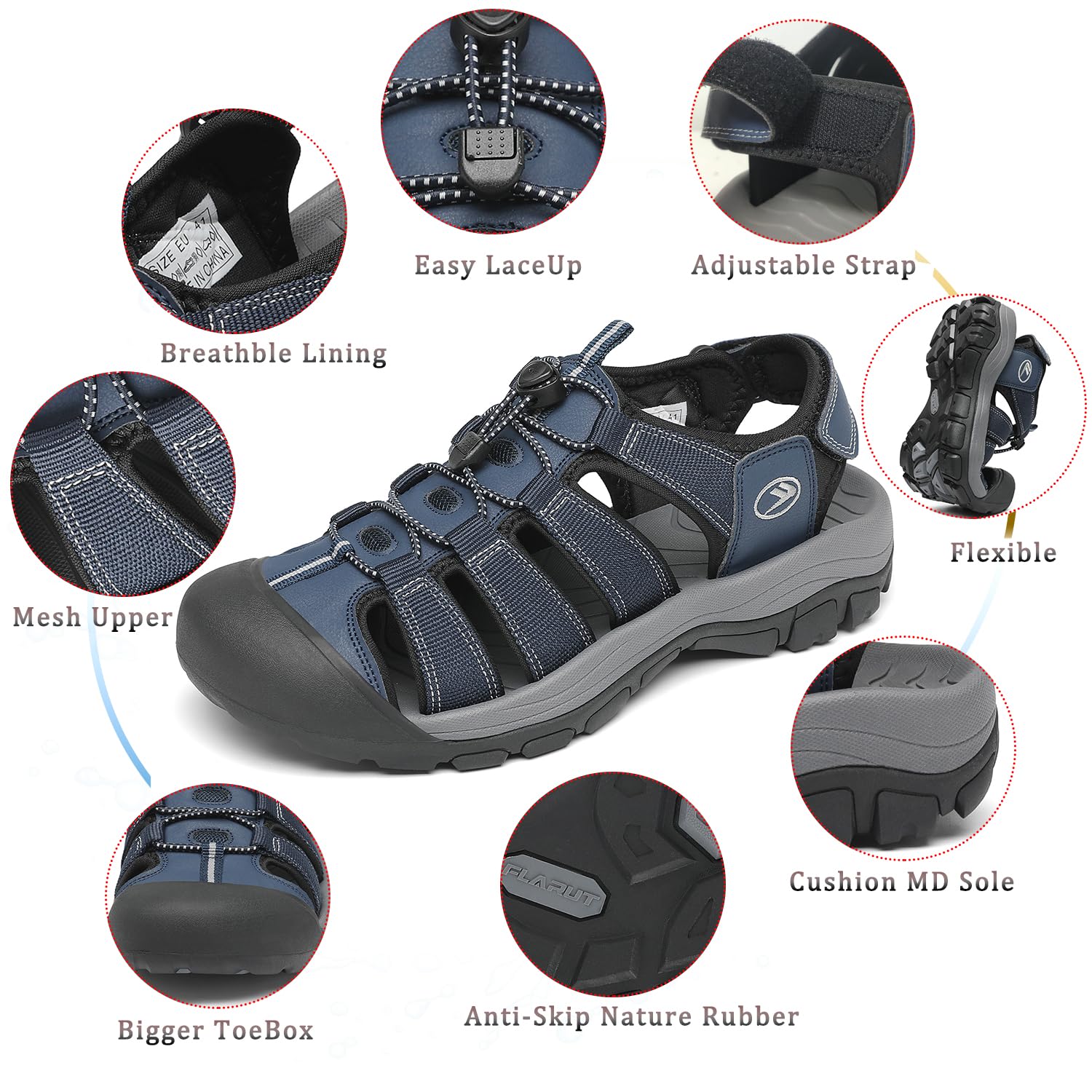 FLARUT Sandalen Herren Sommer Outdoorsandalen Trekkingsandalen Sportsandalen Geschlossene Zehe Wanderschuhe Strand Wandersandale Laufschuhe Lässige