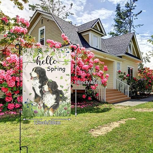 Miniatura 3 de Bandera de jardín con hojas de perro de montaña bernés de 12 x 18 pulgadas, decoración vertical de doble cara, bandera pequeña para exteriores,