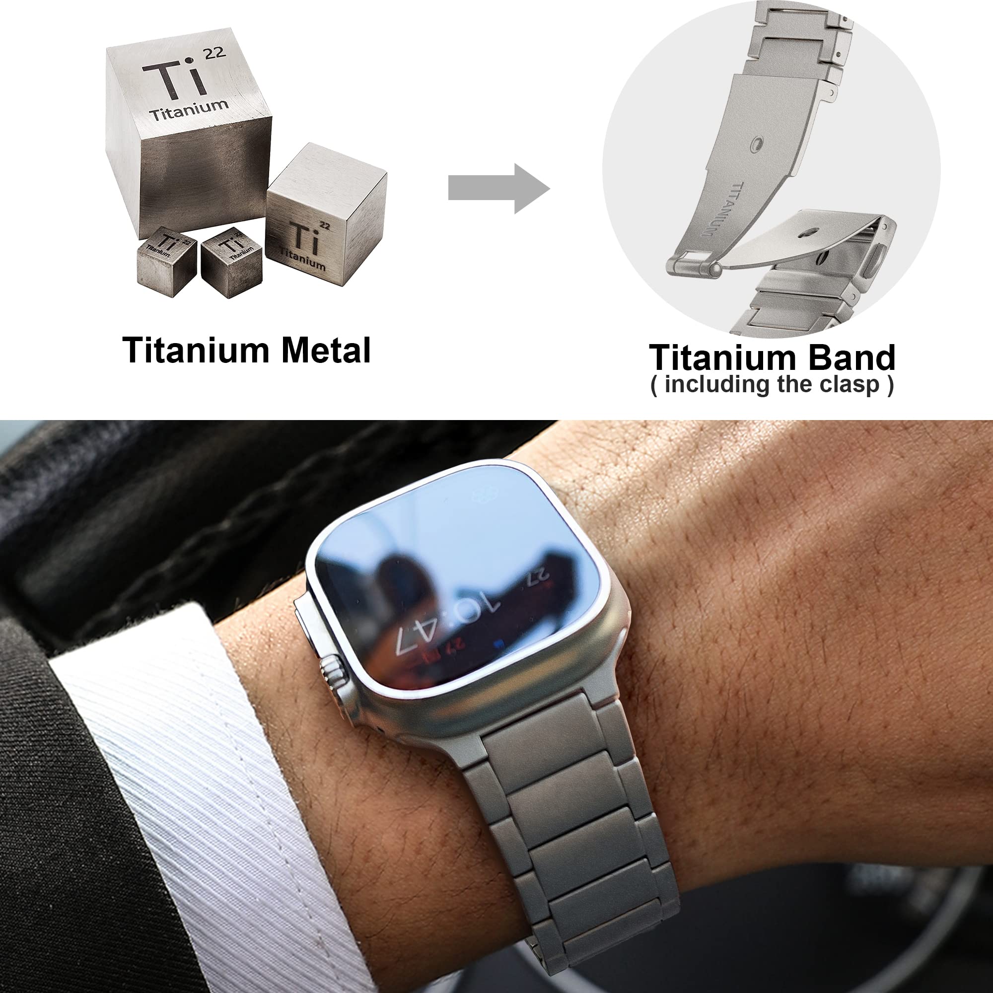 Bracelet de rechange en titane compatible avec Apple Watch Ultra Band de 49 mm pour homme et femme, compatible avec iWatch Series 8/7/6/SE de 45 mm, 44 mm, 42 mm, gris
