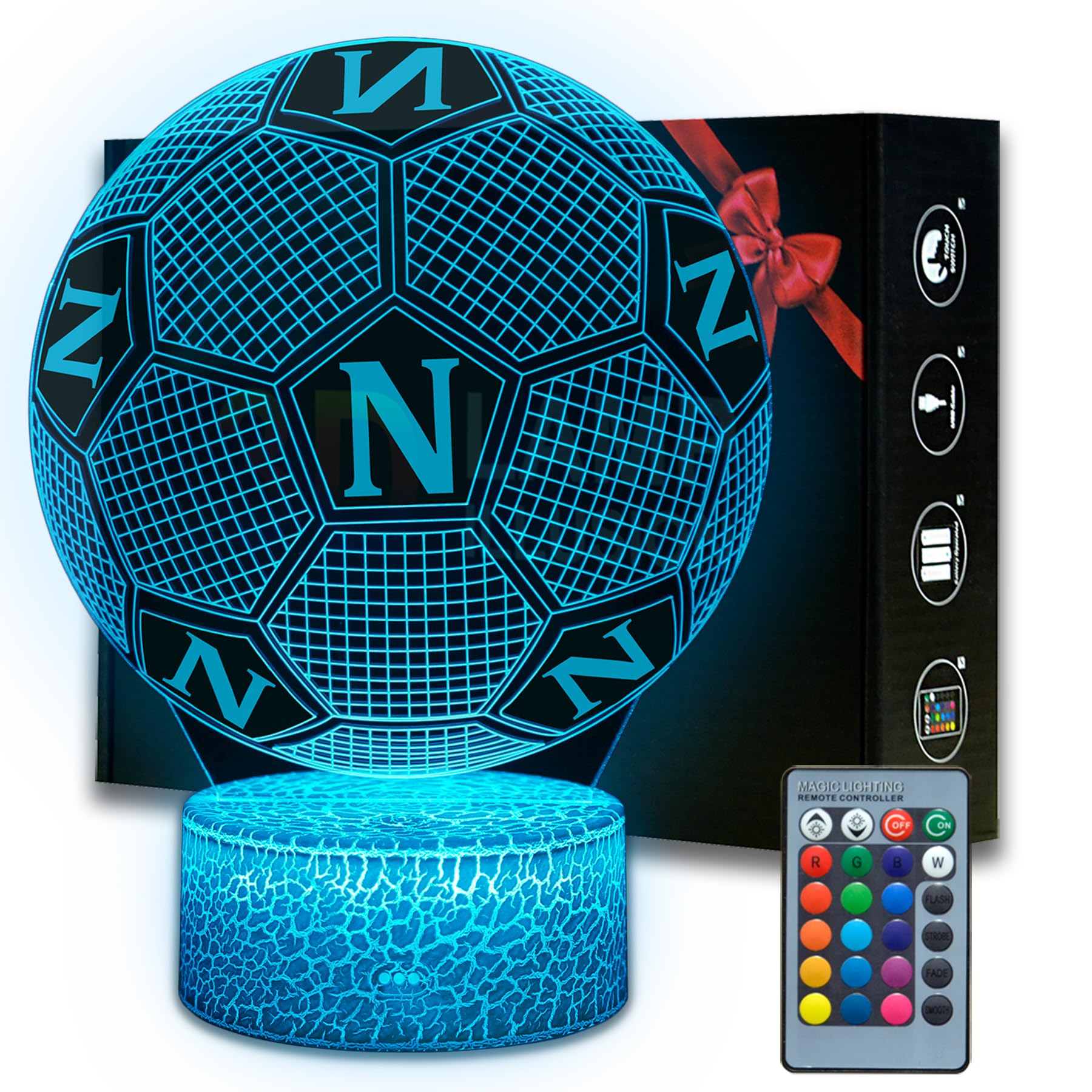Magiclux Luce Notturna Calcio per Bambini, Regali per Tifoso, Telecomando 16 Cambia Colore Dimmerabile, Lampada da Scrivania per Camera
