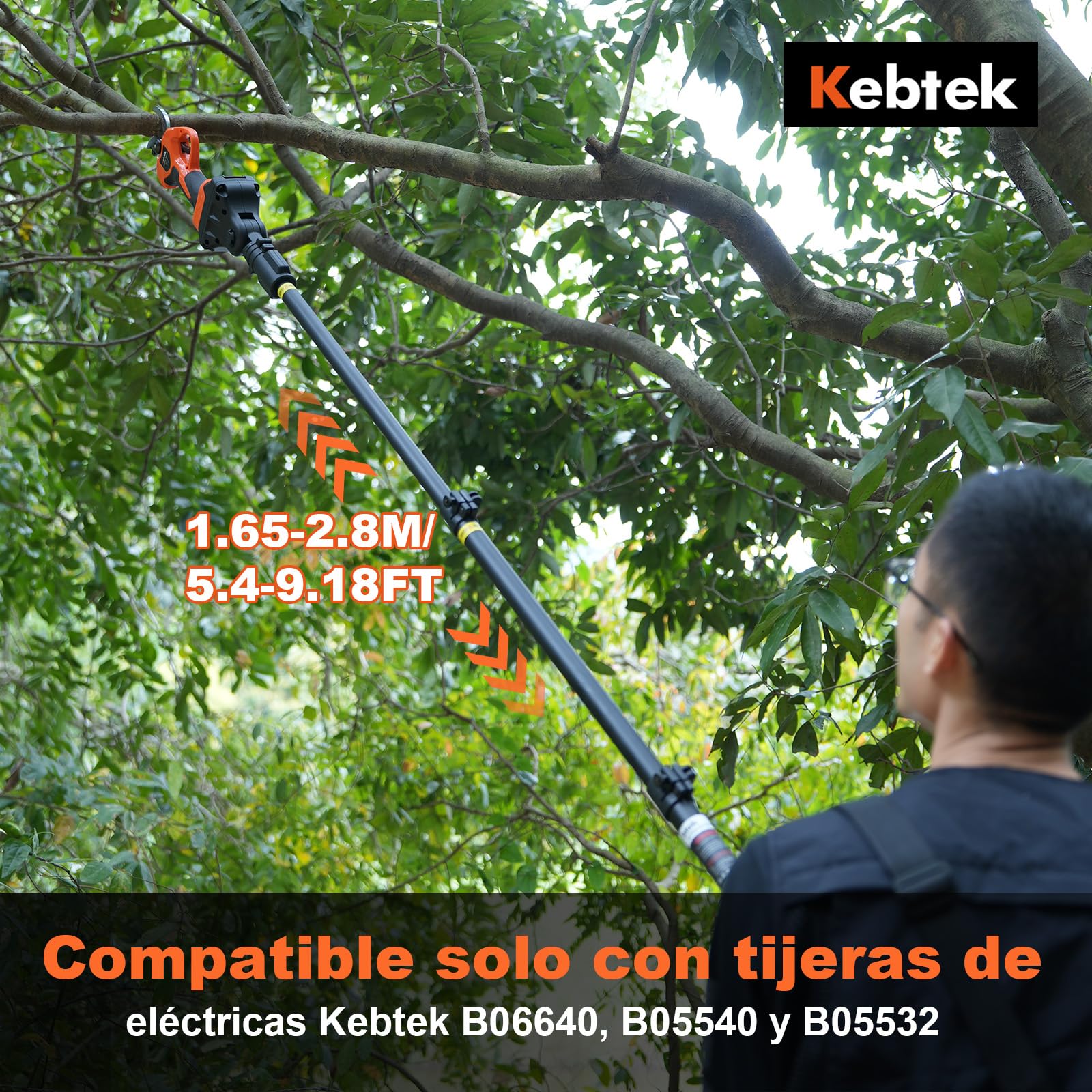 Kebtek Extensión de Mango telescópico para Tijeras de podar eléctricas | Eleskopstange 4,2-8,2 ft para B06640 Podadora batería Jardinería árbol rama alta rama extendida rango de corte B0-Pole