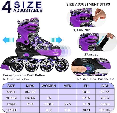 Miniatura 6 de Kuxuan Skates Patines en línea ajustables para niños y jóvenes con ruedas de luz completa, camuflado, diversión al aire libre, patines iluminadores