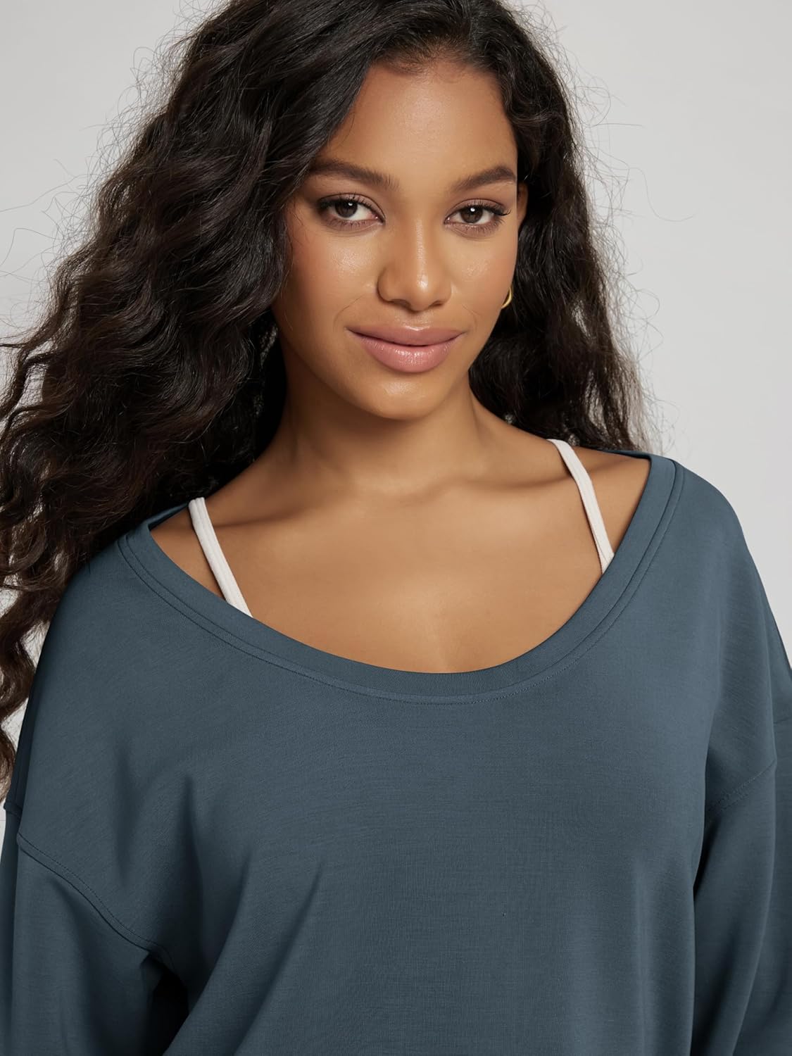 ODODOS Women's Modal Soft-Breezy Wide Scoop Neck Pullover Oversized Long Sleeve Sweatshirts - Image 5