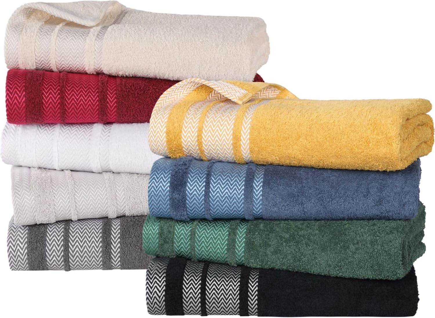 Superior Hays Cotton 2 Piece Bath Towel Set, Absorbent Medium Weight Essentials for Home, Spa, Guest Bathroom, Quick Drying and Durable, Shiny Dobby Border, Includes 2 Bath Towels, Grey