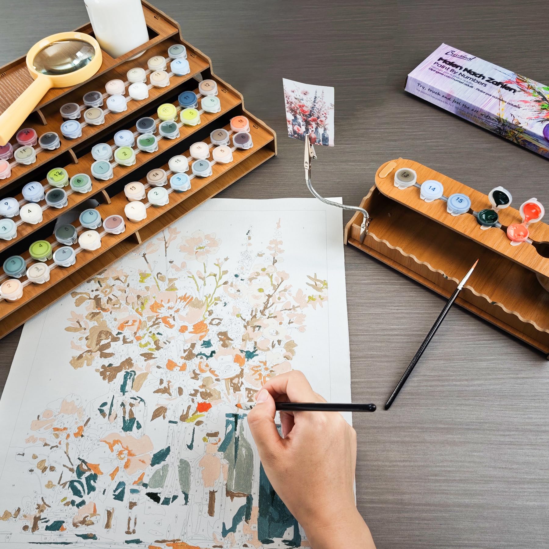 Bougimal Peinture par Numéros Organiseur, Rangement pour 78 Pots et 35 Pinceaux, Accessoires et Outils pour Kits de Peinture par Numéros pour Adultes