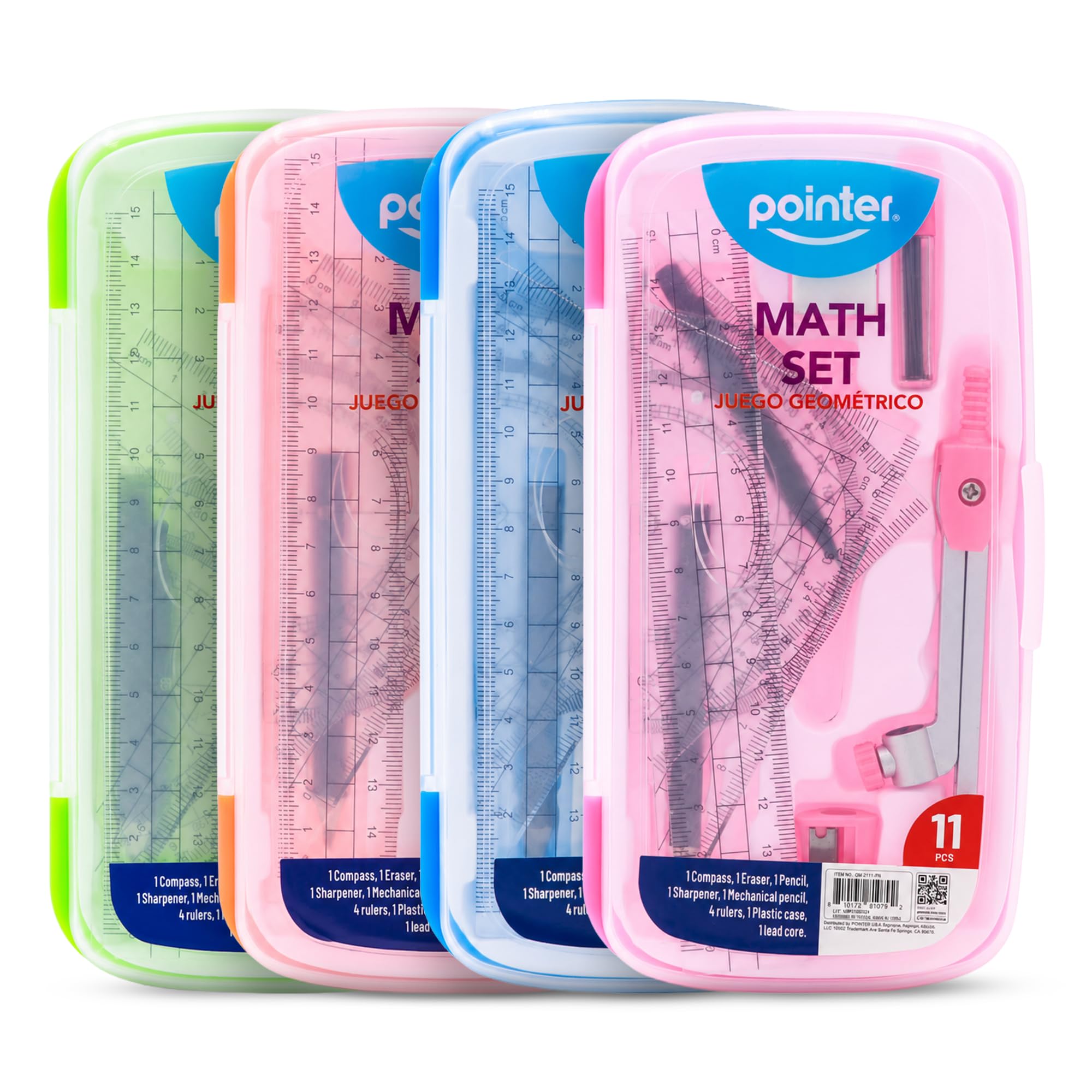 Pointer Mathematik-Set, 11-teilig, Geometrie-Set, inklusive Kompass, Lineal, Winkelmesser und mehr, 1 zufällige Pastellfarbe aus 4 Optionen, Geometrie-Set für Schüler