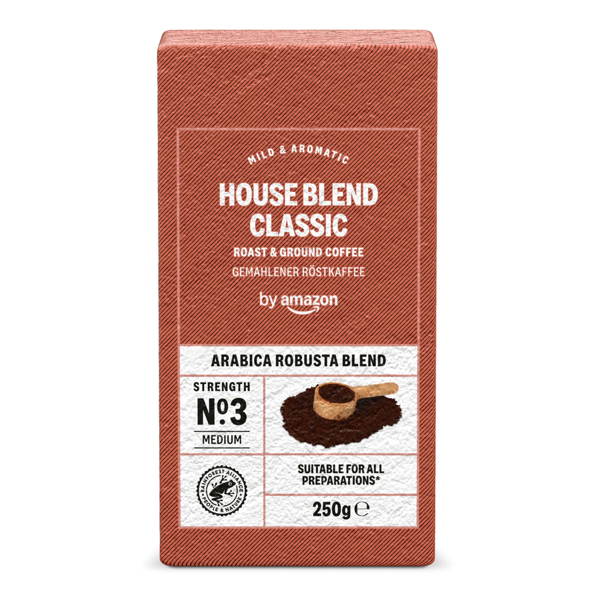 by Amazon House Blend Classic Gemahlener Röstkaffee Arabica-Robusta-Mischung Intensität: 3 - Medium, 250g