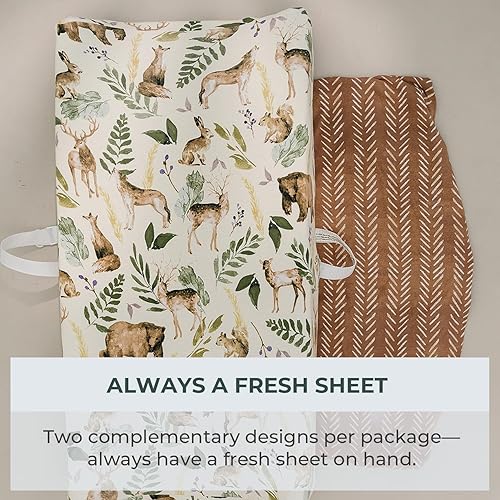Miniatura 6 de Pobibaby - Paquete de 2 fundas para cambiador de primera calidad - Mezcla de algodón ultrasuave, elegante patrón de bosque, seguro y cómodo para el
