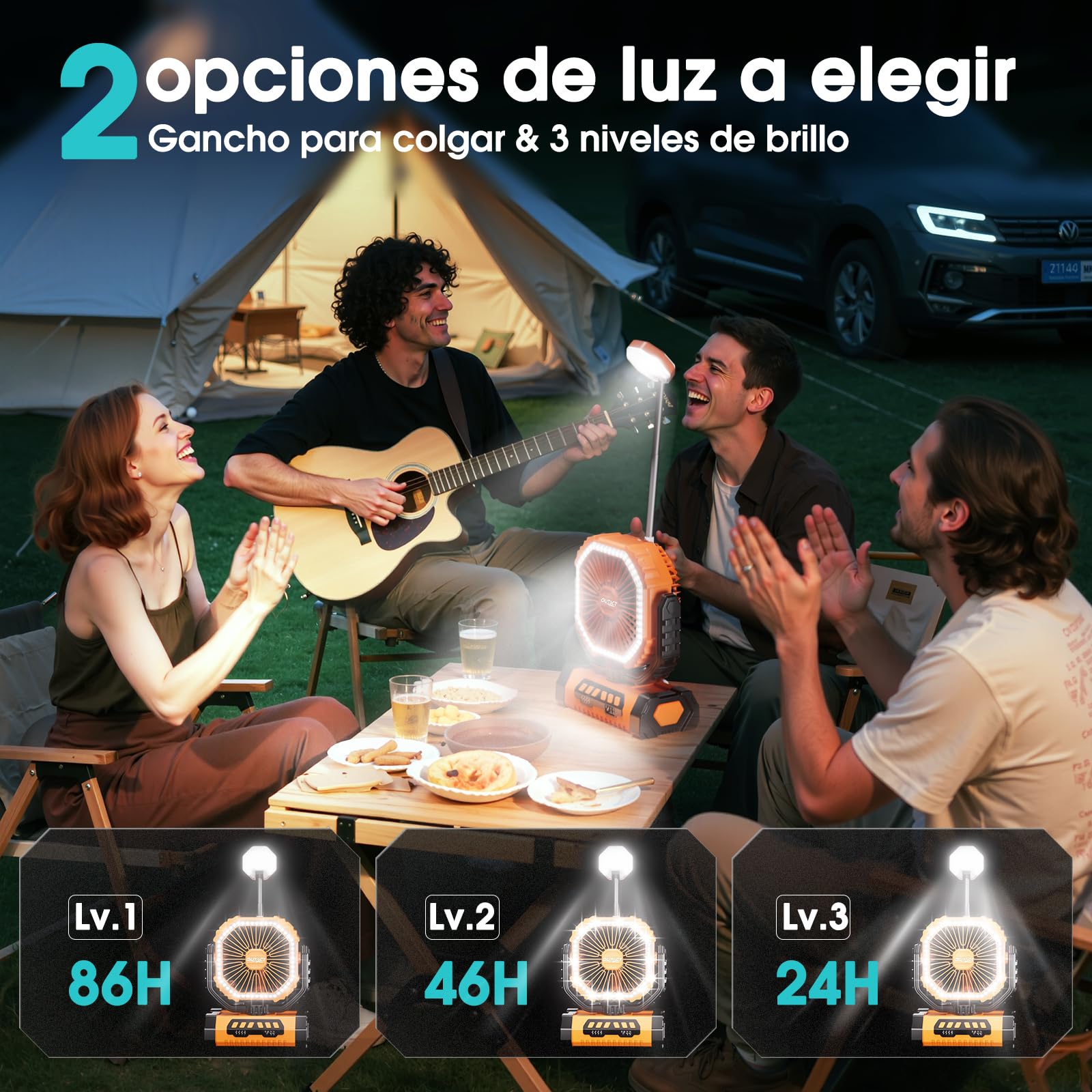 Camping Ventilador 20000mAh con LED para Hogar,Ufficio - Naranja