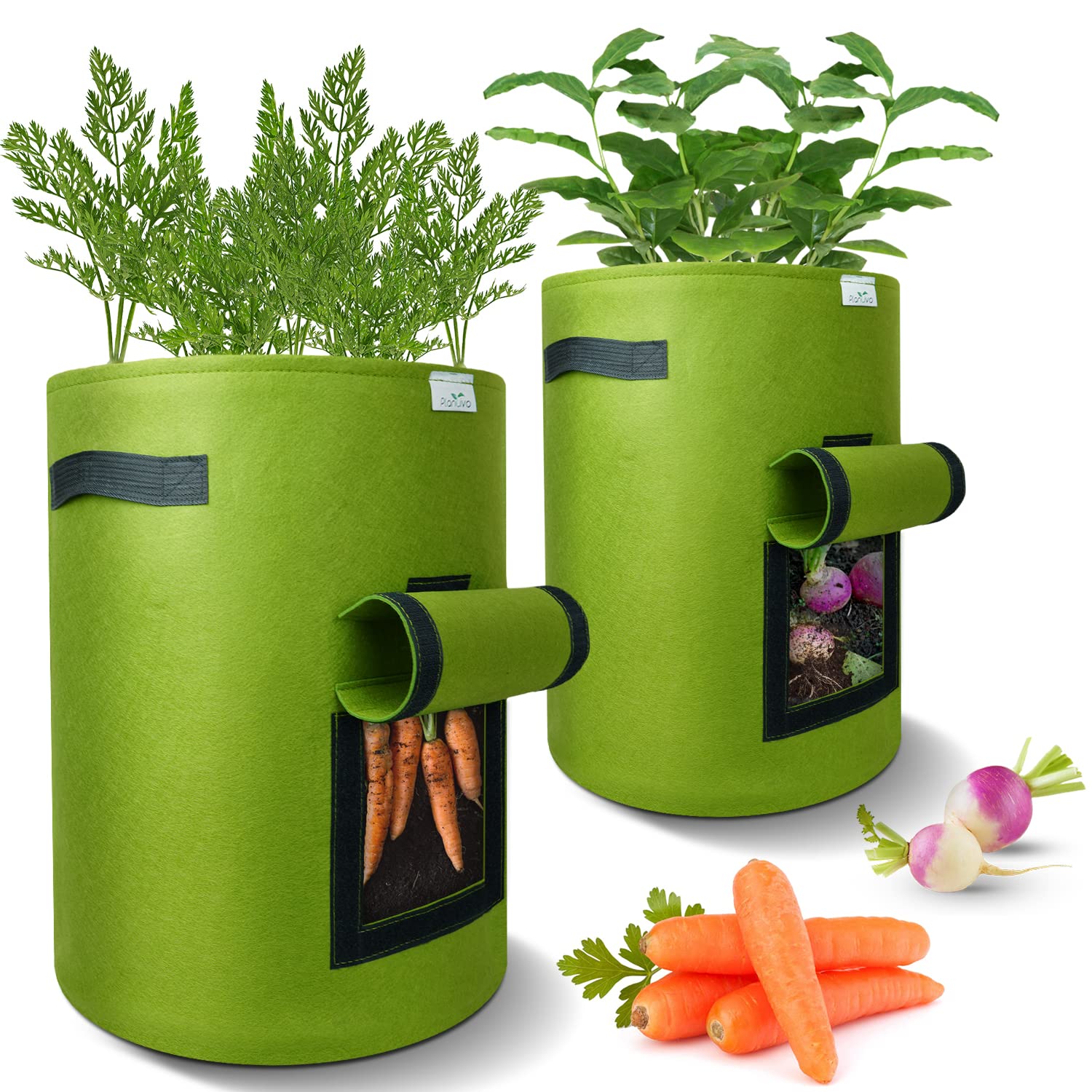 Bolsas de Cultivo de Patatas, Paquete de 2 Bolsas de Cultivo de Tomates de 10 galones, Bolsas de Plantas para Patatas, Tomates, Zanahorias, Flores, Verduras (Green Pack of 2)