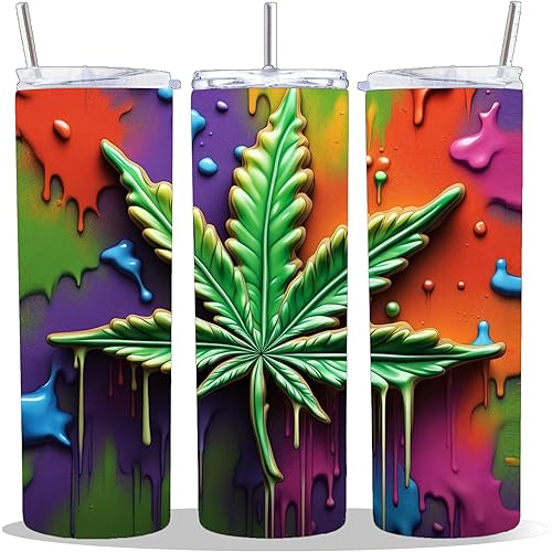 20 oz Insulated Double Wall Stainless Steel Tumbler with Spill Proof Lid and Reusable Straw, Water Bottle Coffee Cups Travel Mug, Smoke High Marijuana 420 Weed Cup Mug Tumbler (3D_B)