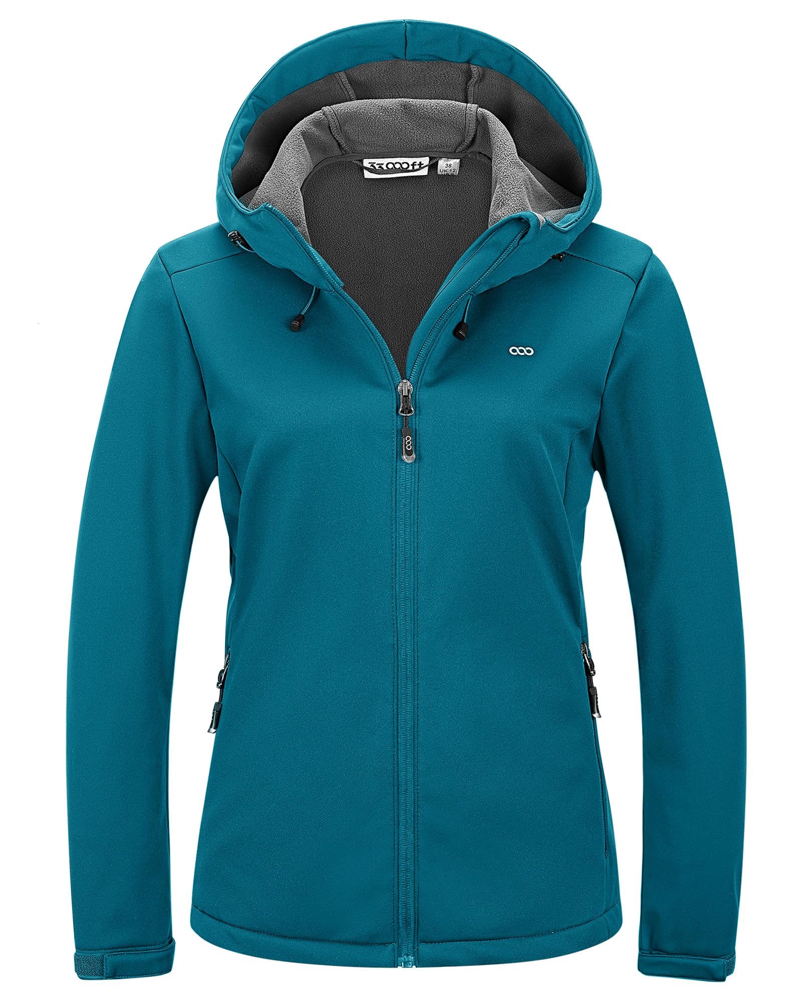 33,000ft Veste softshell doublée en polaire pour femme - Imperméable - Veste fonctionnelle avec capuche - Coupe-vent - Pour le cyclisme, la randonnée