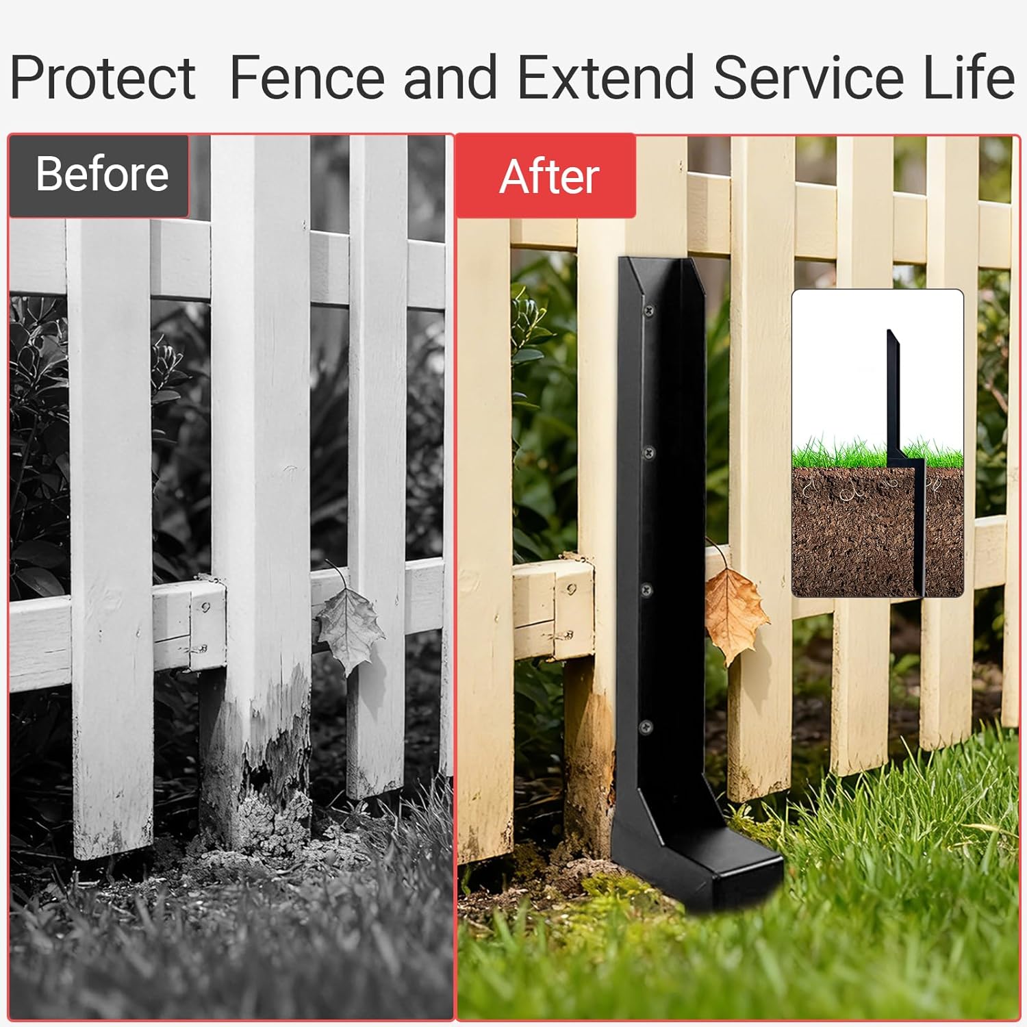 2Pack Fence Post Repair Kit, One-Piece 4x4 Fence Post Anchor, Heavy Duty Steel Ground Spike for Repairing Tilted or Broken Wooden Posts