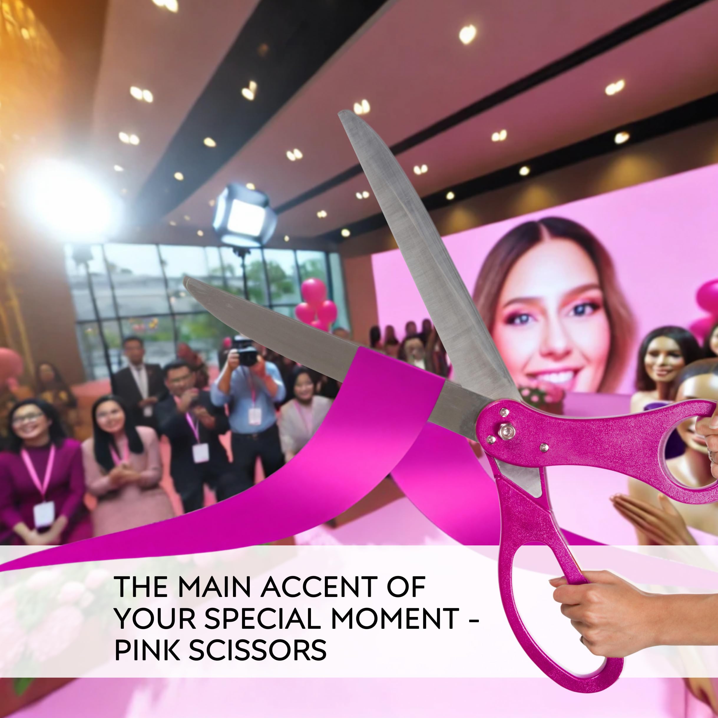 Tijeras de corte de cinta rosa de 25 pulgadas, tijeras gigantes de gran apertura, tijeras de belleza grandes para mujer, suministros de fiesta de gran apertura para ceremonia de corte de cinta y