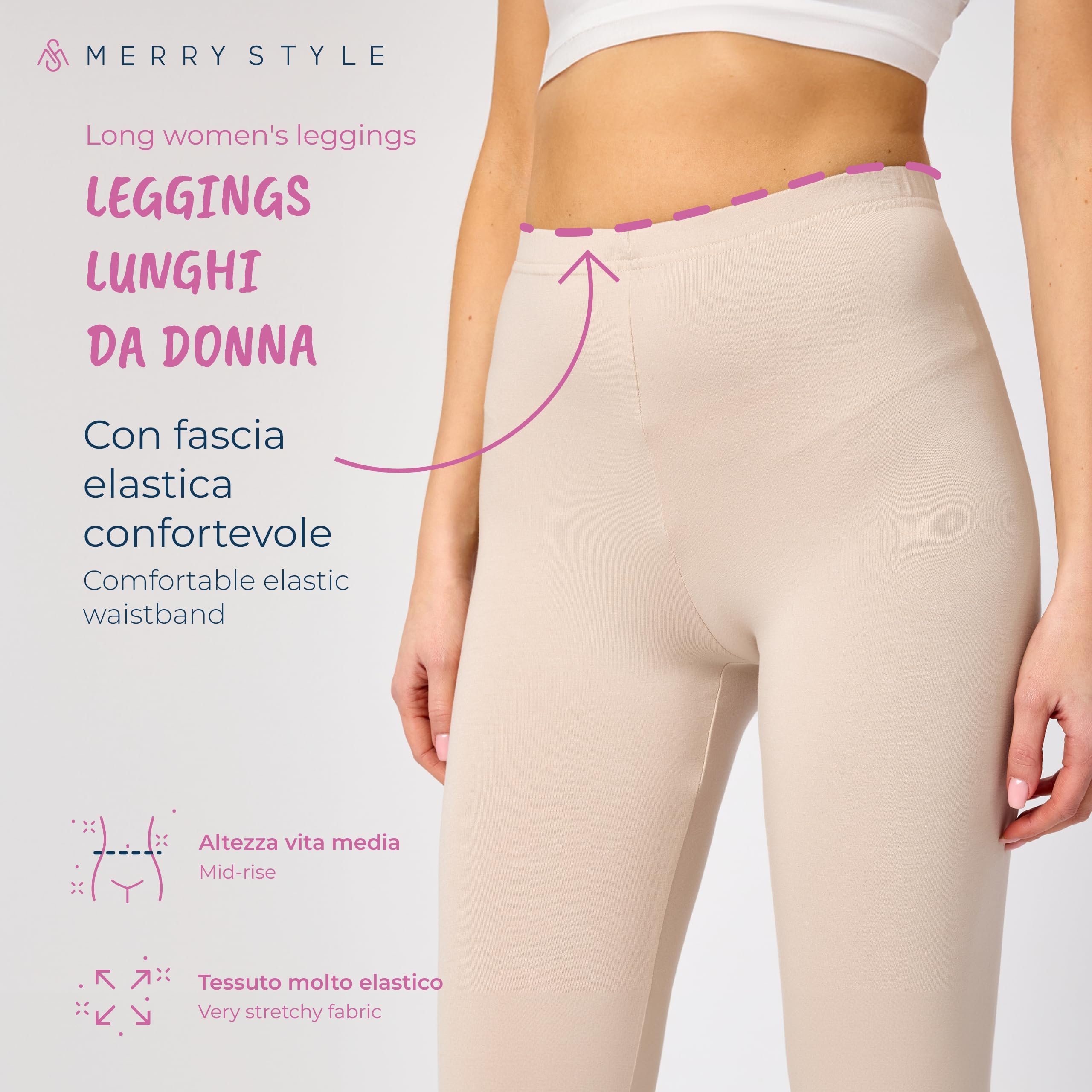 Merry Style Leggings Lunghi Donna in Viscosa con Elastan Ampia Pantaloni Donna Banda Elastica Leggins Donna per Casa Palestra Tempo Libero MS10-143