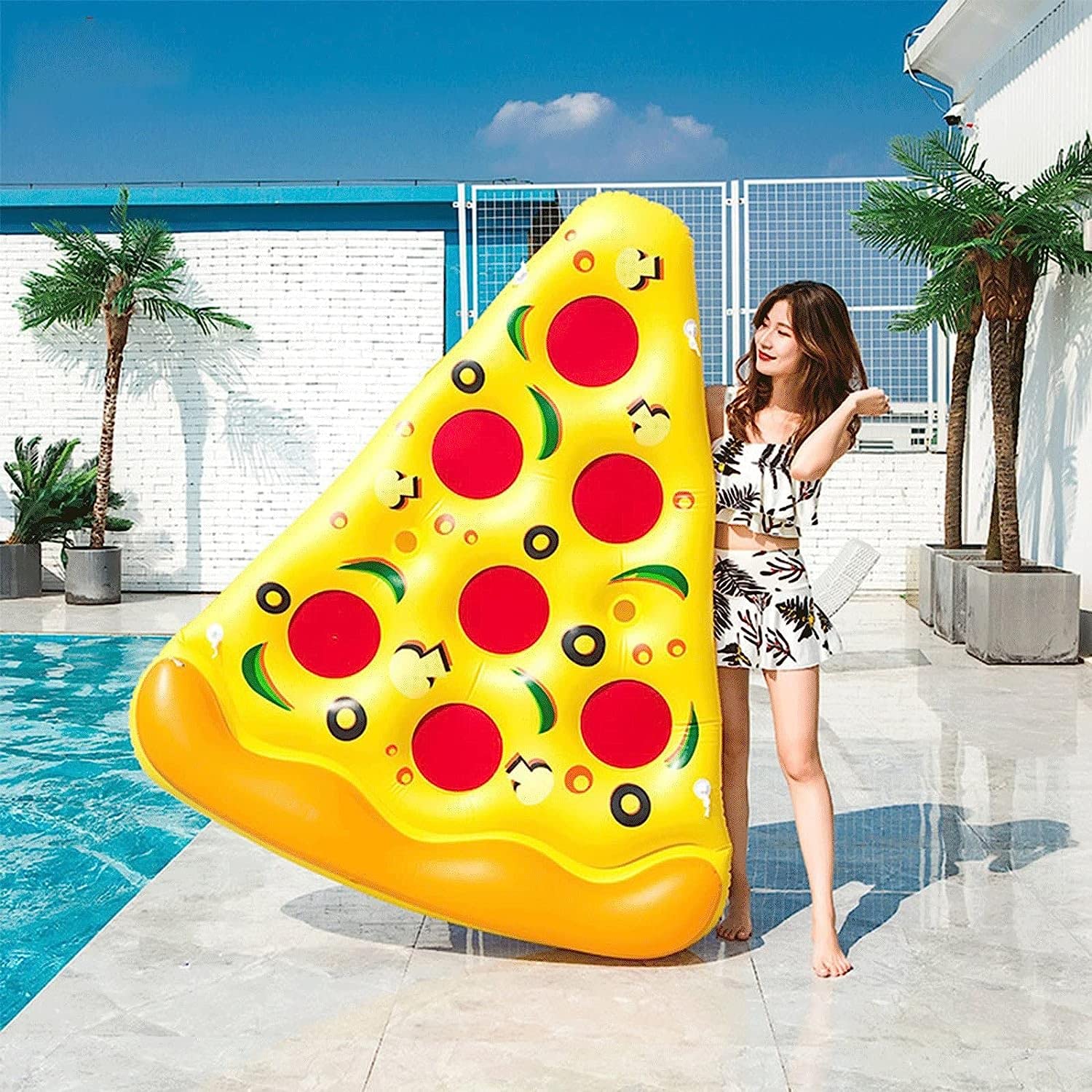 Fila Galleggiante a Forma di Pizza, zattera salotta Sportiva per Acqua Estiva, Galleggiante in Piscina Gonfiabile con Pompa elettrica per la Festa della Piscina LWX