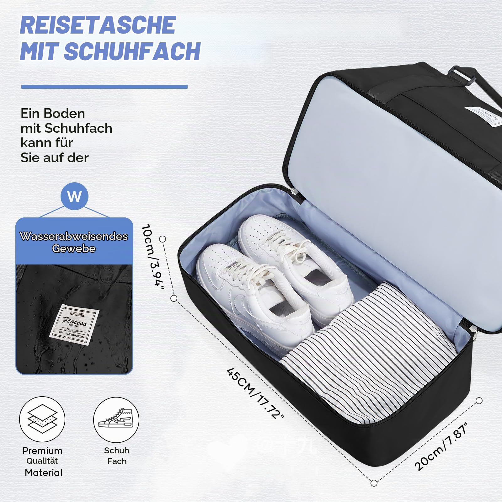 Vakuum Reisetasche Damen Handgepäck Tasche Sporttasche Weekender Bag Schwimmtasche Wasserdicht Travel Bag Duffle Bag Wickeltasche Trainingstasche Krankenhaustasche mit Schuhfach,Y1-Schwarz