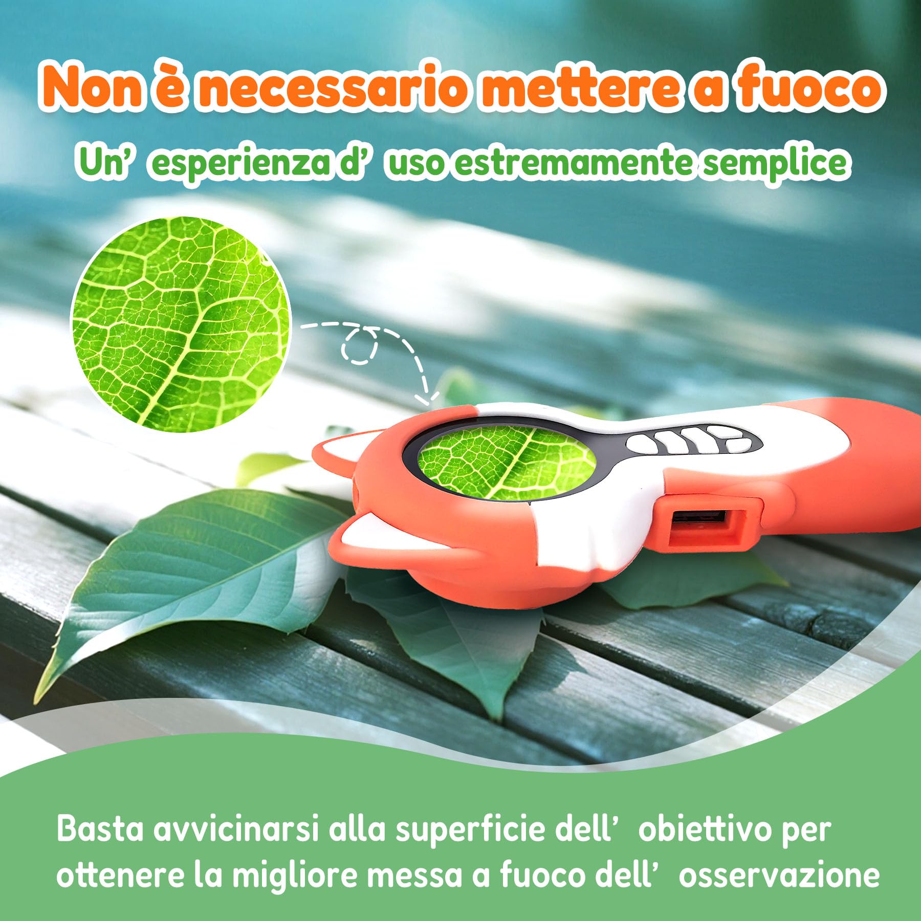 Microscopio digitale 2 in 1 per bambini, un obiettivo per fotocamera e un obiettivo per microscopio, microscope for kids 100X, piccoli esploratori, 16GB, Panda