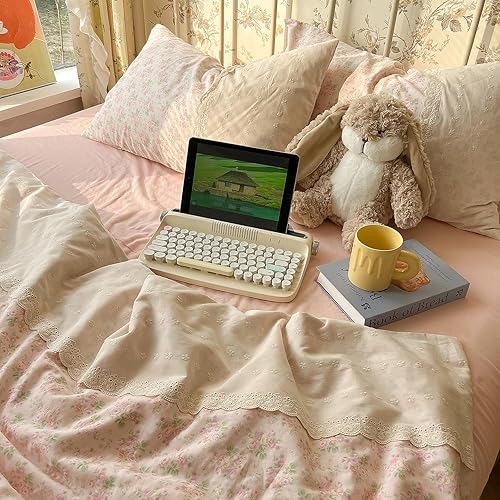 Miniatura 3 de Juego de funda de edredón floral azul, tamaño Queen, de algodón suave, estilo bohemio, estilo campestre, estético, desgastado y elegante, con patrón