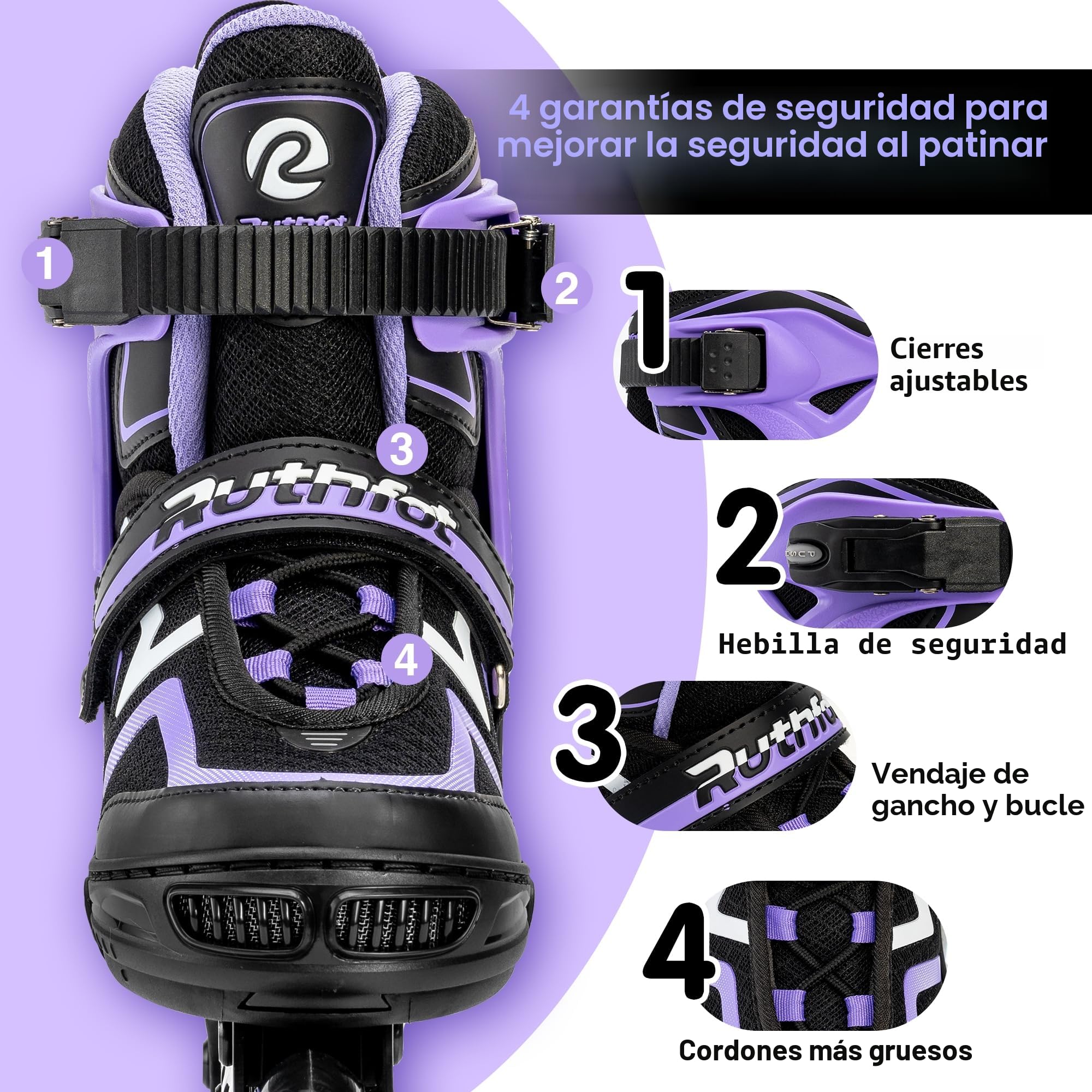 Ruthfot Patines en línea Ajustables Luminosos para niños y niñas 6-12 años