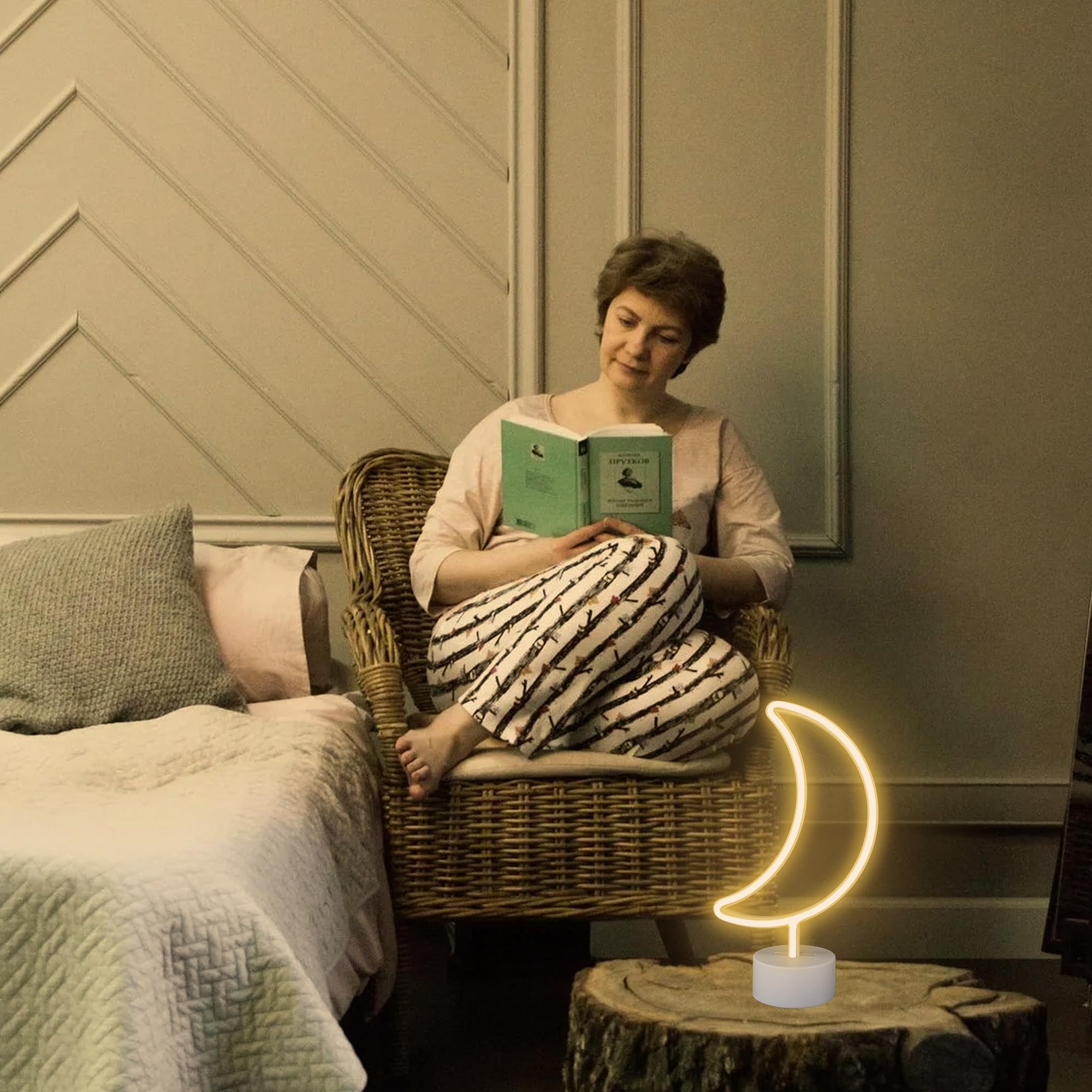 Lampada Al Neon A Corona LED Da Tavolo – Bianco Caldo, Alimentazione USB, 35,5x27 Cm, Decorazione Leggera Per Camera E Feste