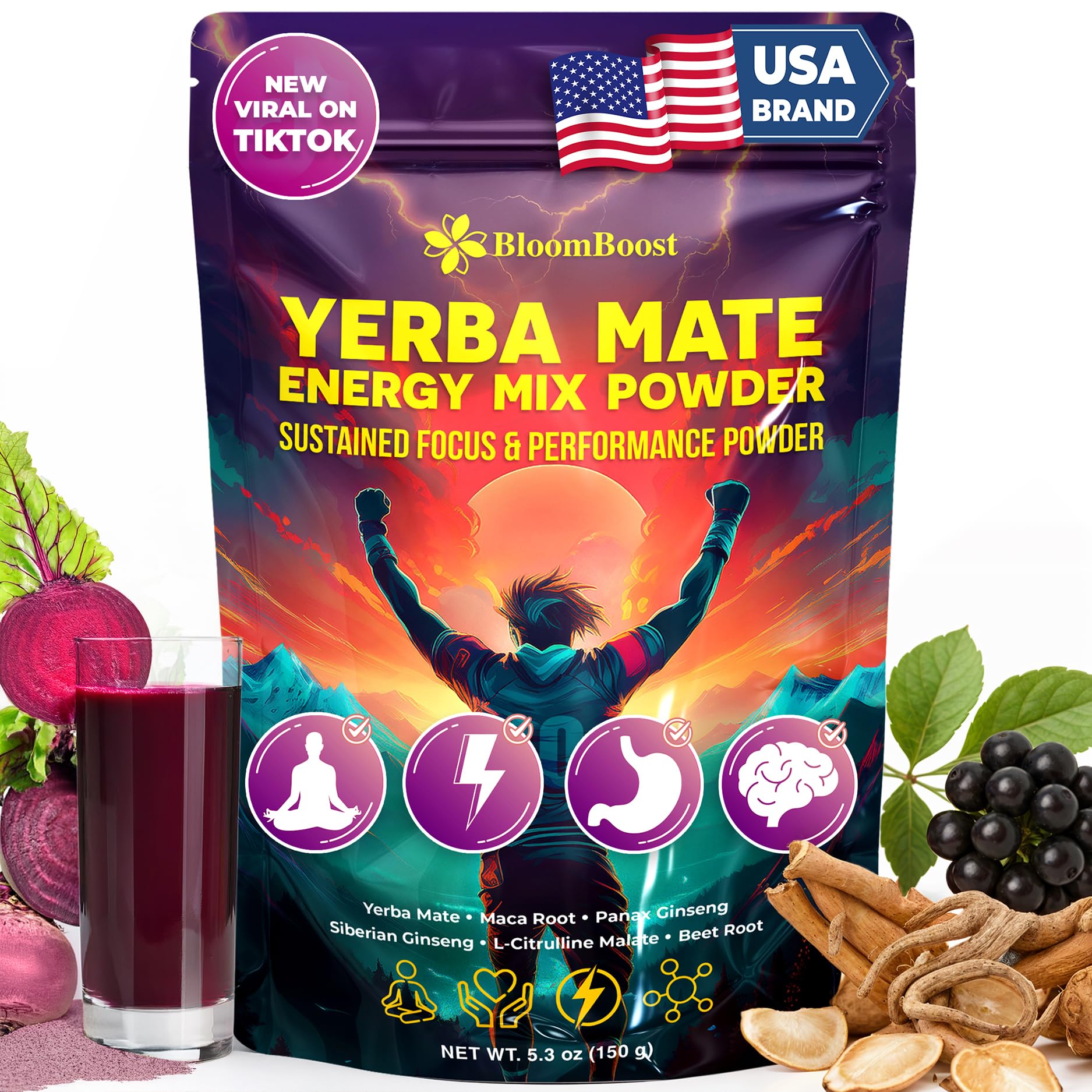 Amazon.com: Yerba Mate Energy Drink Mix Powder with Maca, Ginseng