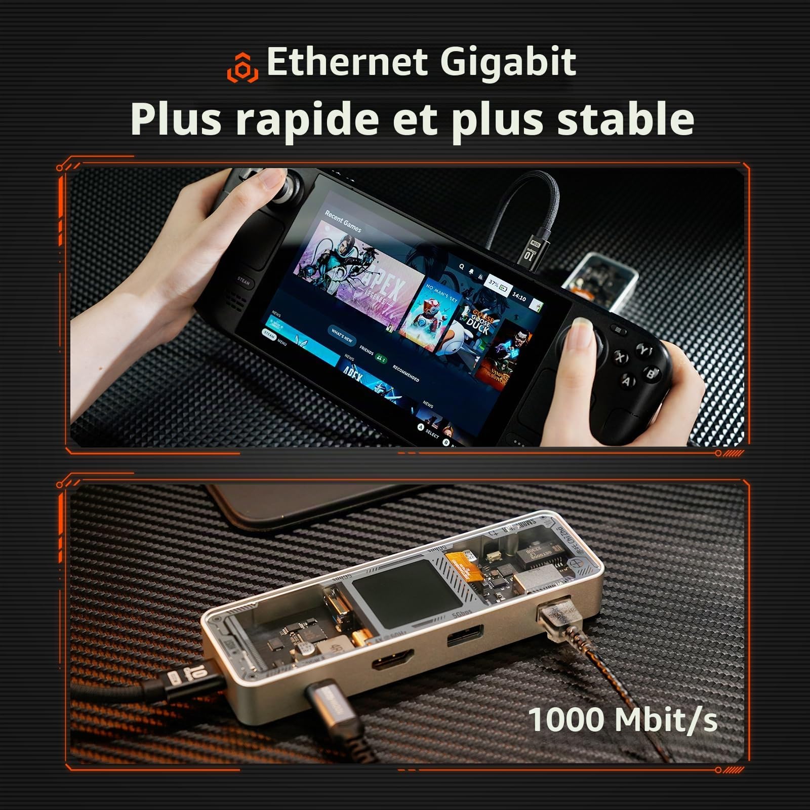 DOCKCASE Smart Hub USB C 6 en 1 Édition Explorer - Station d'Accueil HDMI 4k@60hz, PD 3.0 100w, Gigabit Ethernet, 2 USB-A 5 Gbps - Pour MacBook Air/Pro, XPS, etc - Argent