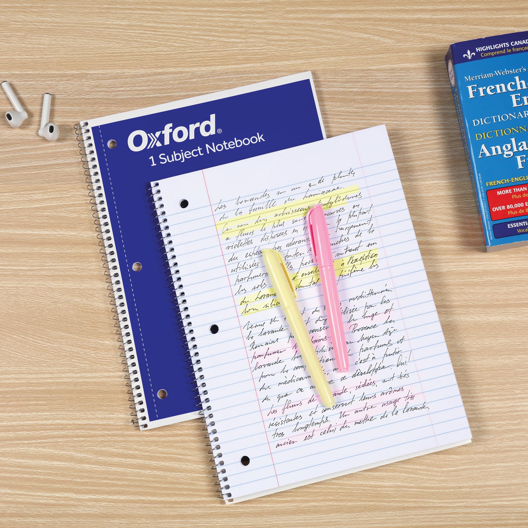 Oxford Cuaderno en espiral, paquete de 12, 1 materia, papel rayado ancho, 8 x 10-1/2 pulgadas, tapas azules, 70 hojas perforadas (65218)