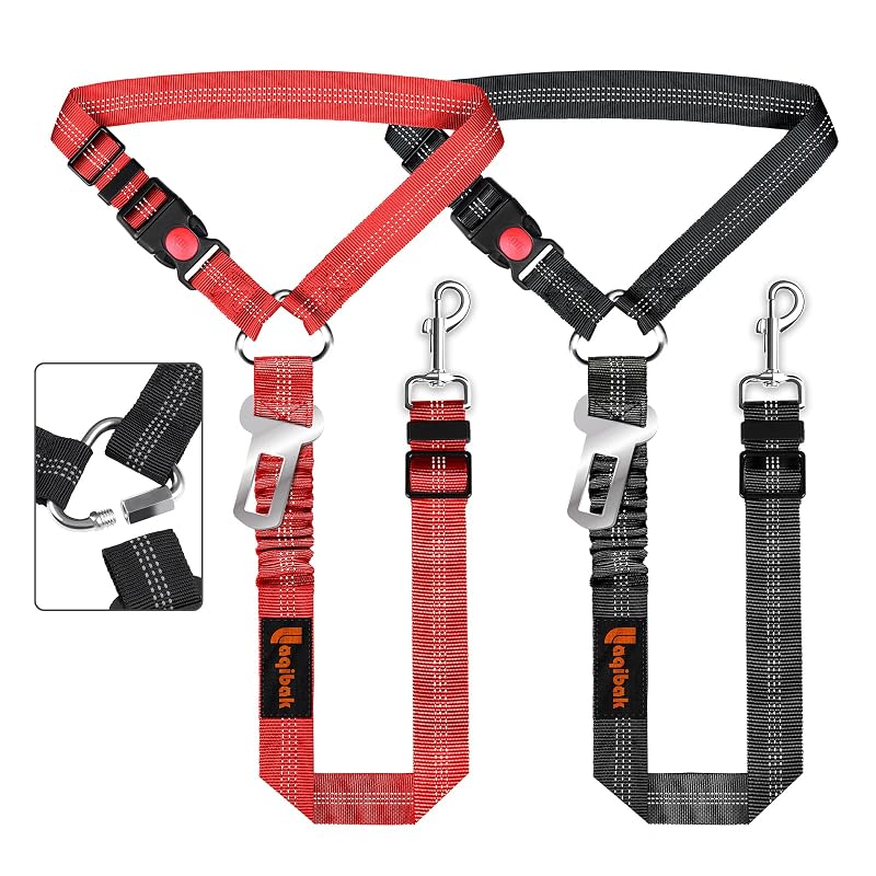 Cinto de Segurança para Cães com Guia, Nylon e Metal laqibak Q104 Preto e Vermelho