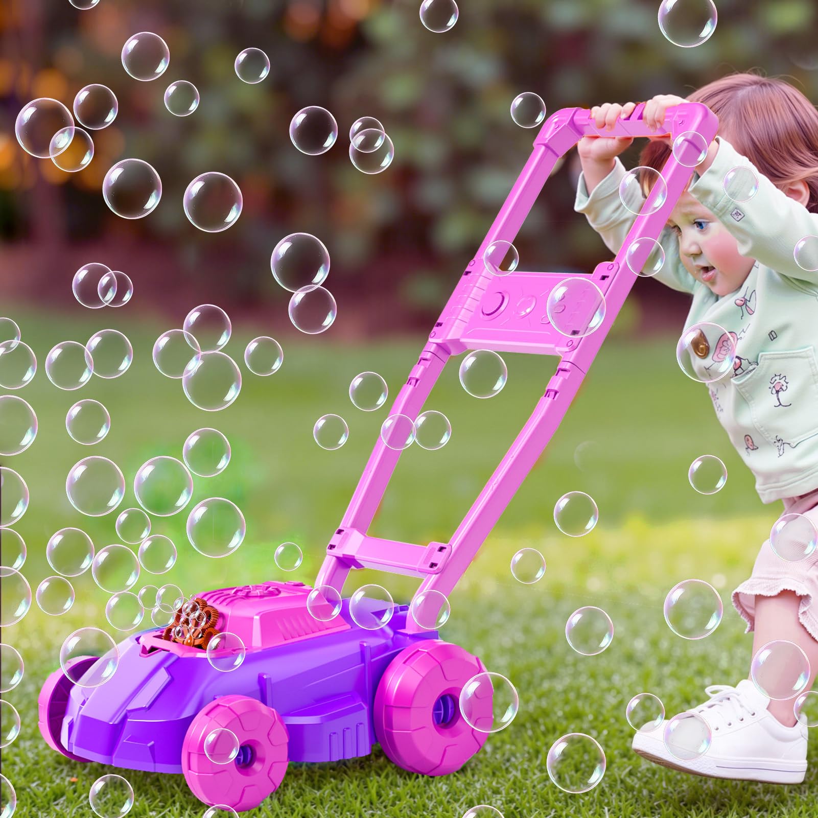 Rasenmäher-Seifenblasenmaschine für Kinder, Outdoor Schiebespielzeug für Kleinkinder, Sommer Garten Spielzeug für Jungen Mädchen, Geburtstag Weihnachten Geschenke