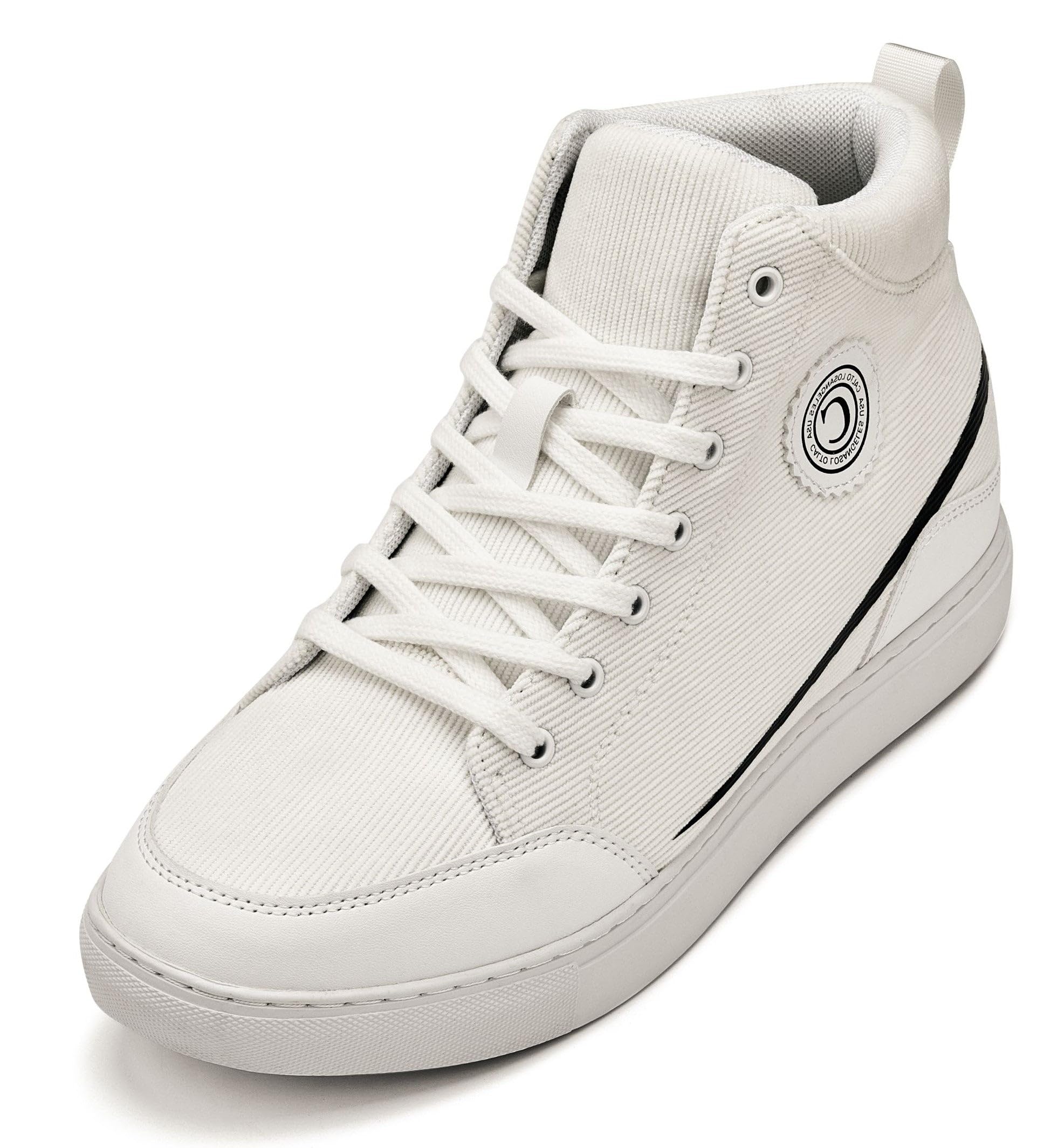 CALTO Men's Invisible Height Increasing Elevator Shoes - Off-White/White Sole Lace-up Corduroy Ankle Top Sneak-Boot - 2.6 Inches Taller - S4131 - Size