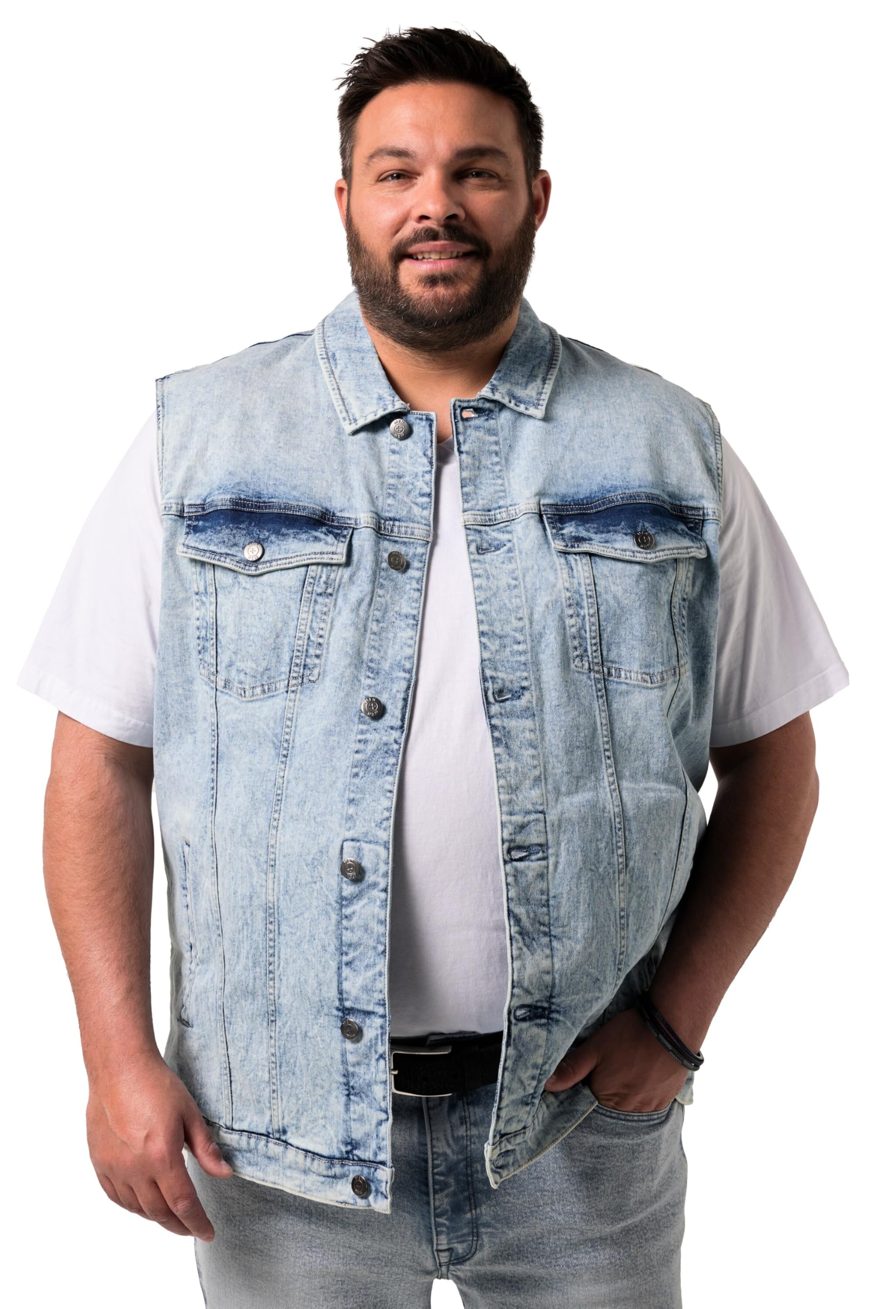 Men Plus Herren große Größen Übergrößen Menswear L-8XL Jeansweste, Knopfleiste 841813