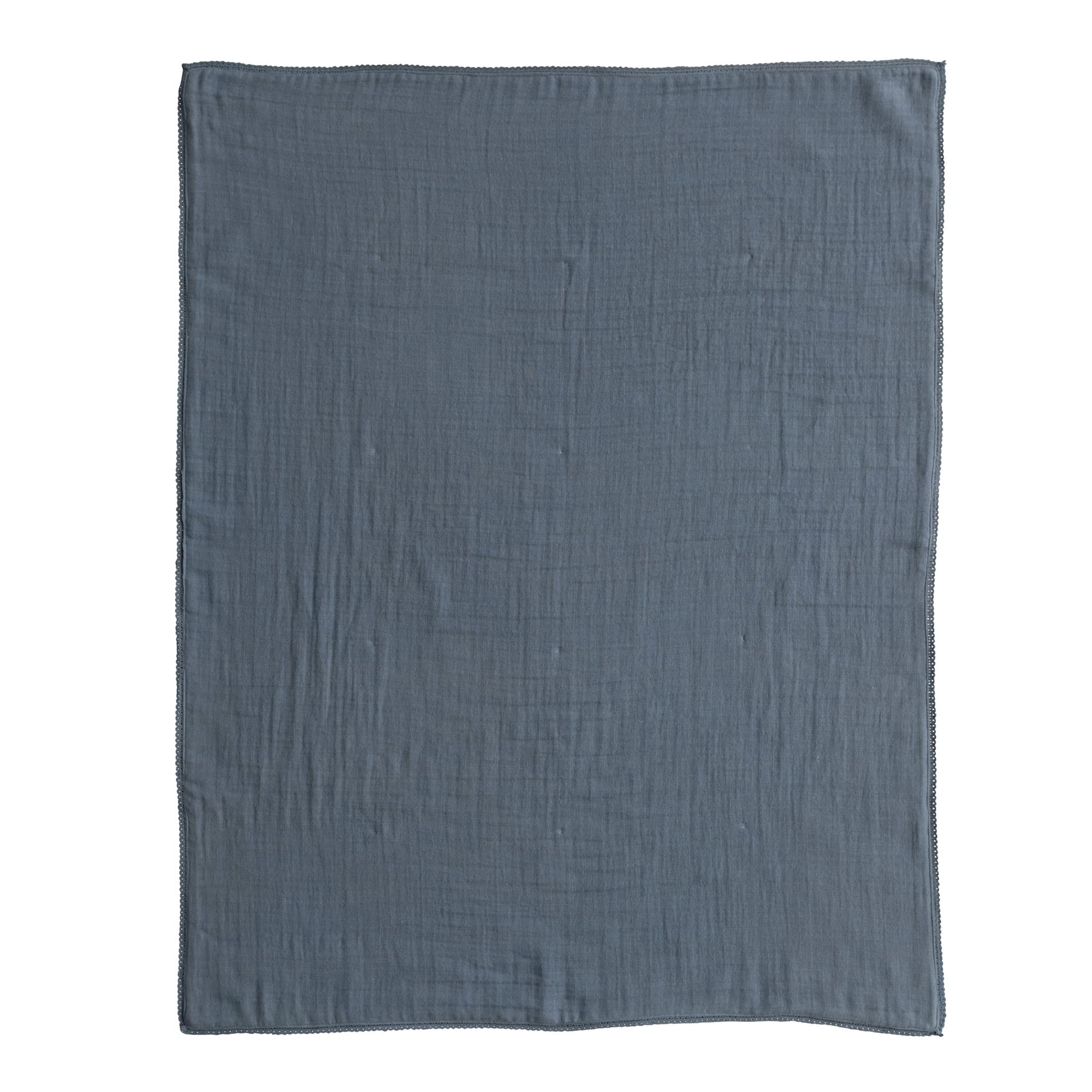 Creative Co-Op Cotton Double Cloth Baby Blanket with Trim in Bag, Blue