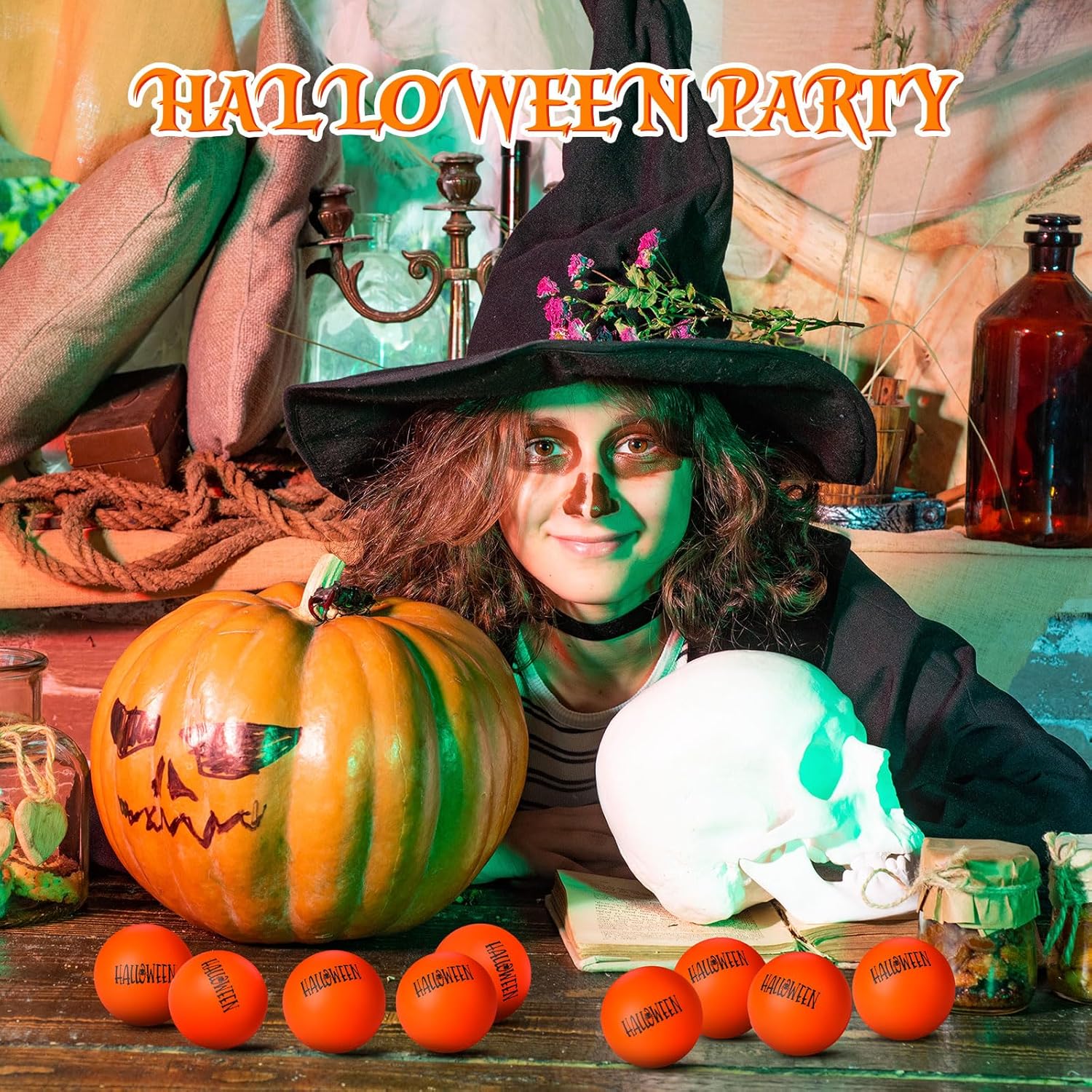Realspring 40 Pieces Halloween Stress Balls Bulk 1.57 inches Mini Relieve Stress Squeeze Balls for Treat Bag Filler Party Favors Carnival Class Rewards Gifts(Pumpkin Color,Halloween) - Image 6