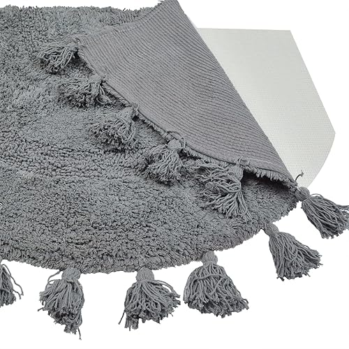 Miniatura 2 de Alfombras de baño bohemias de algodón de medio círculo con borlas, alfombras bohemias tejidas a mano con alfombra antideslizante, alfombras de baño