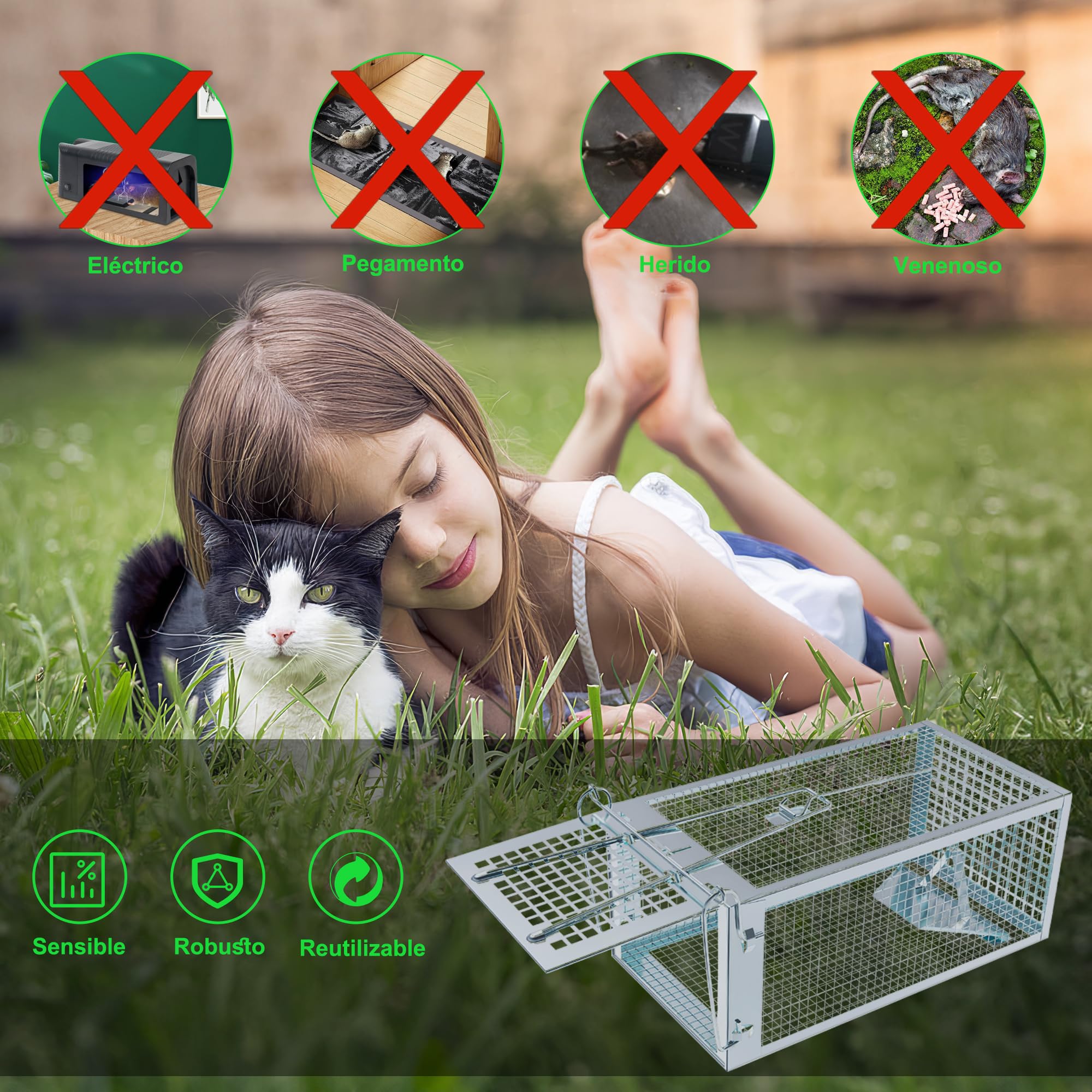 Trampa para Ratones Vivo, 2 PCS XL Trampas Ratas para Interiores y Exteriores Sin Matar Cepos para Ratones Reutilizable, Sin Mecanismo de Liberación Táctil para Cocina Jardín Hogar - 27 x14 x12 cm