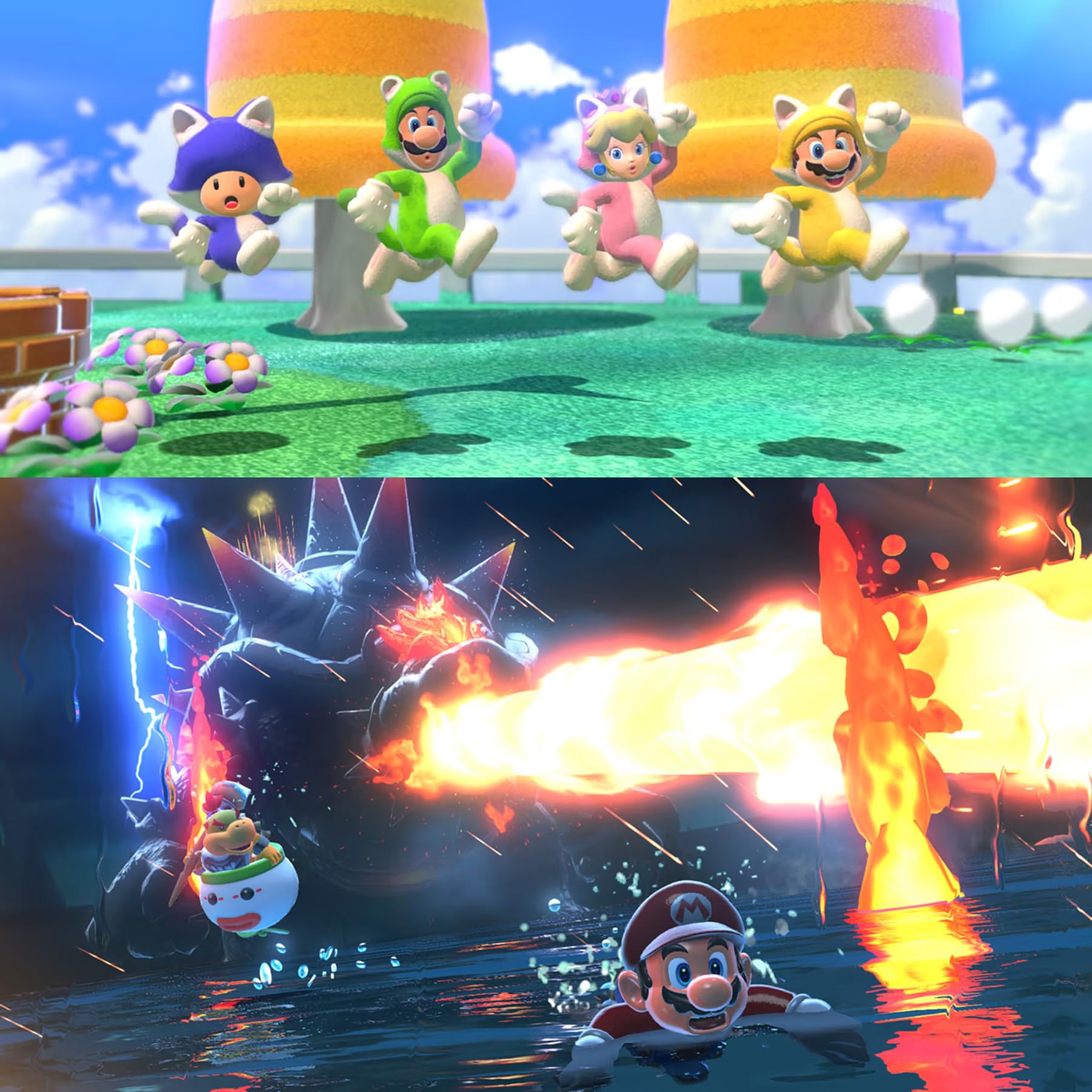 Super Mario 3D World + Bowser's Fury per Nintendo Switch, con impugnature per pollice PremGear (confezione da 8 - nero, blu, rosso e trasparente), porta carte da gioco a 24 slot e panno di pulizia