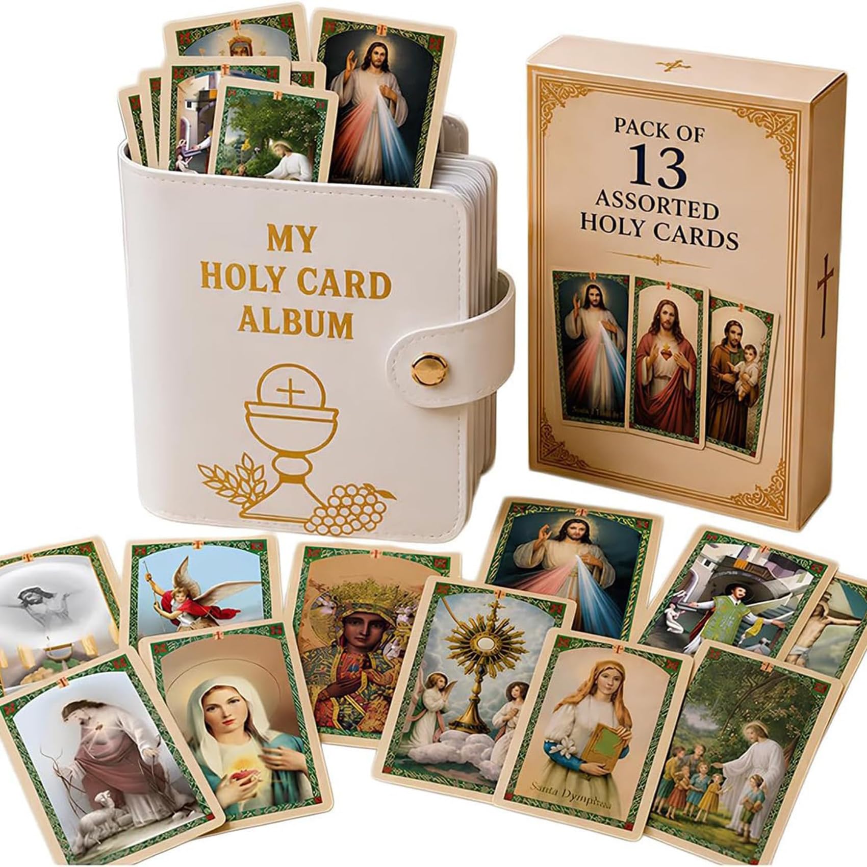 Catholic Genuine Leather Holy Card Holder, Pocket Prayer Card Organizer with Snap Closure, for Church & Daily Prayer,Miniature Catholic Prayer Card Wallet for Mass & Religious Gift (#D)