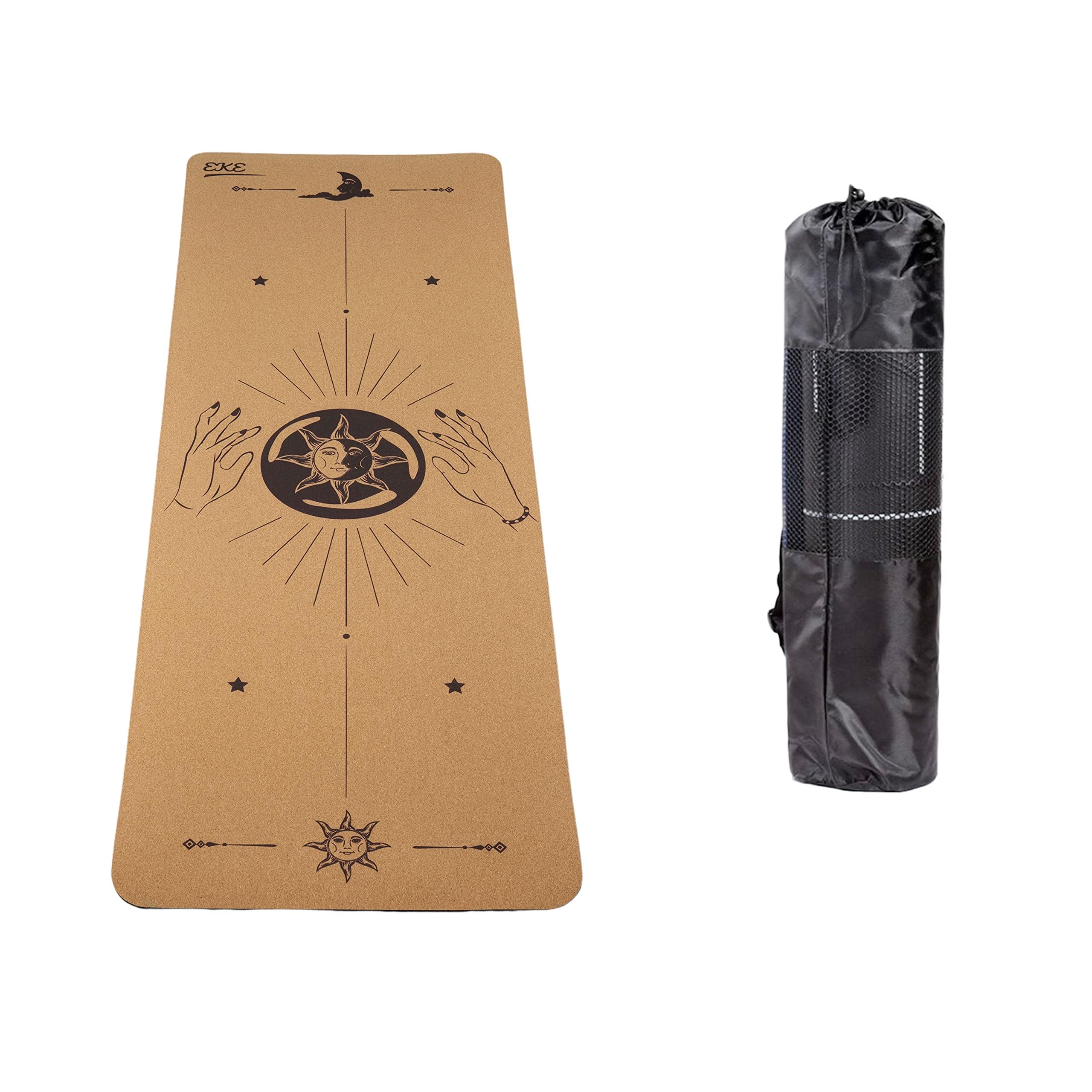 EKE Estera de yoga con líneas de alineación, superficie antideslizante, resistente al sudor, materiales 100% reciclables, ecológica