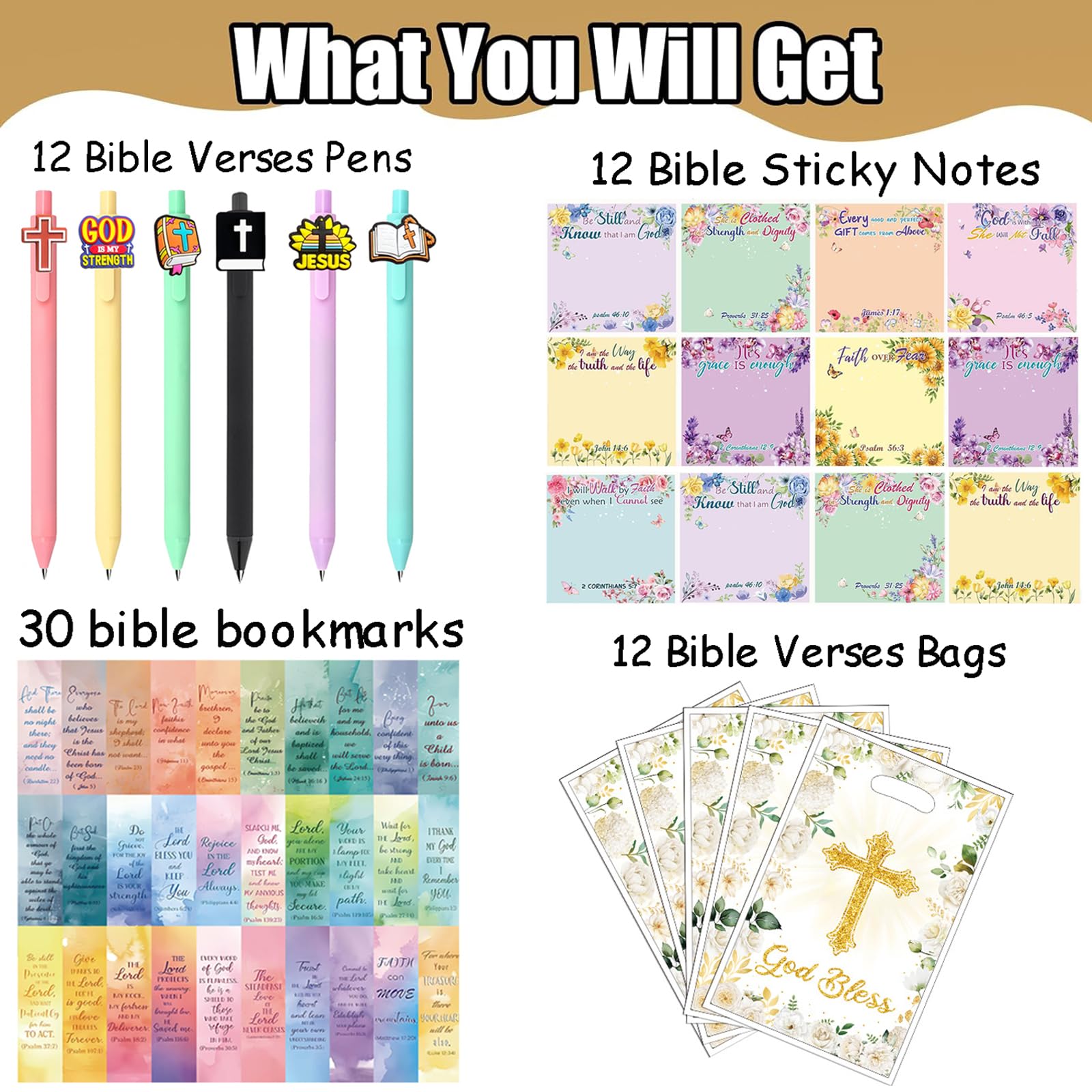 Yrmysrx Christian Bible Party Stationery Gifts Set including Verse Sticky Note Ballpoint Pens Bookmarks and Goodie Bags for Christian Jesus Themed Party Supplies Decorations Religious Gift - Image 2