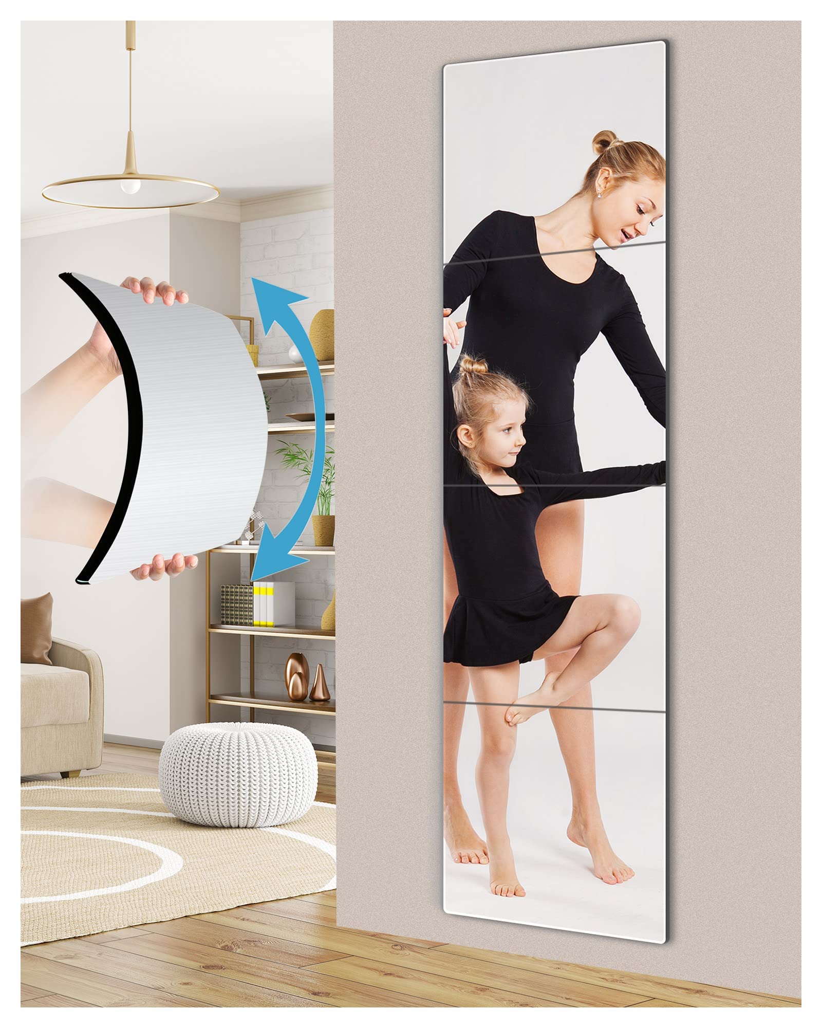 Piastrelle a specchio da parete infrangibili, realizzate in plexiglass acrilico infrangibile, specchi lunghi per camera da letto, armadio, porta, allenamento per casa e palestra (40,6 x 40,6